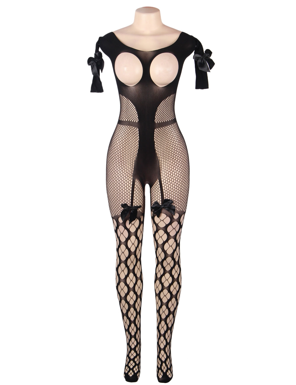 Sexy Fishnet Open Up Off Shoulder Black Bodystocking