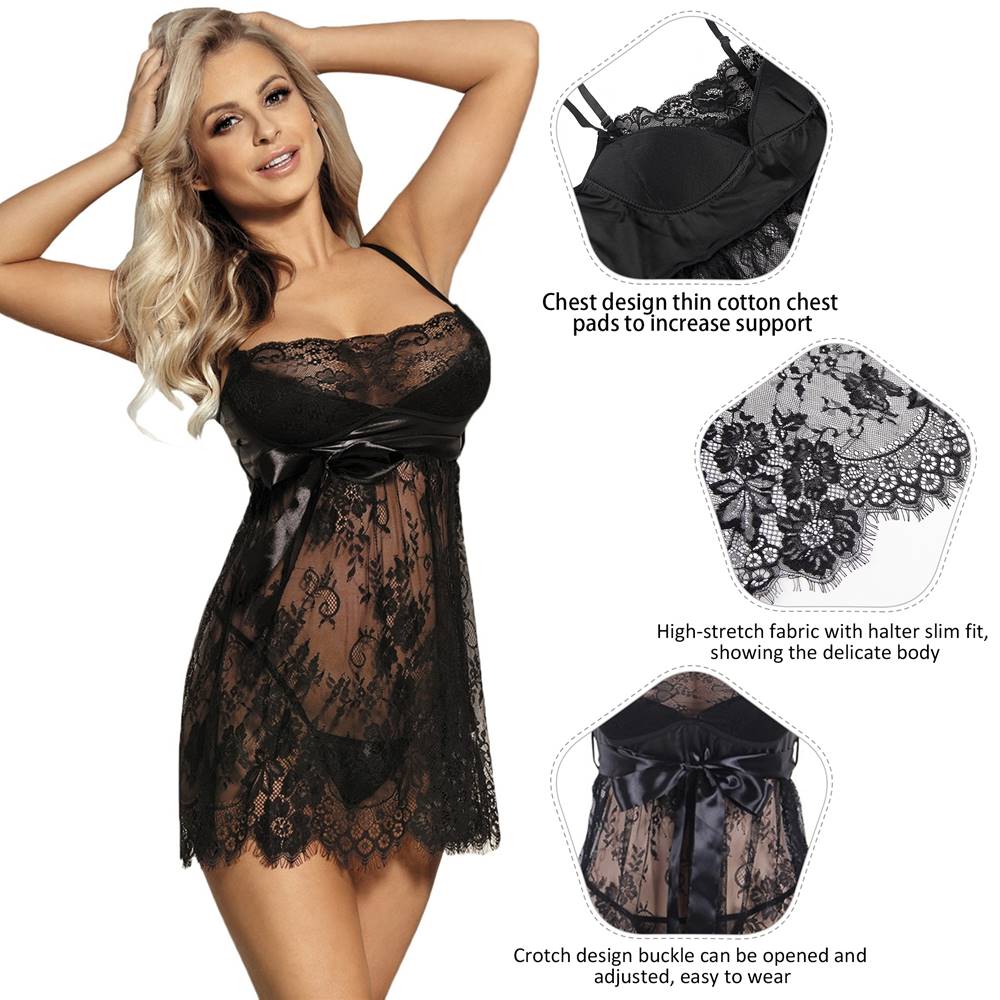 Plus Size Black Bow Lingerie With Thong