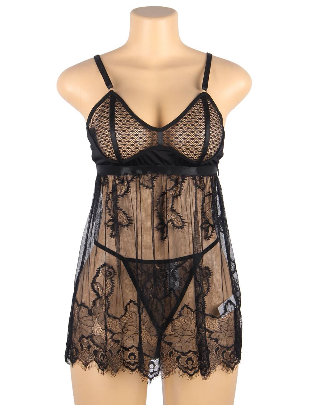 High Quality Elegant Black Lace Sexy Babydoll