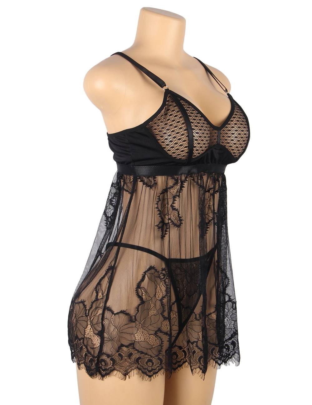 High Quality Elegant Black Lace Sexy Babydoll
