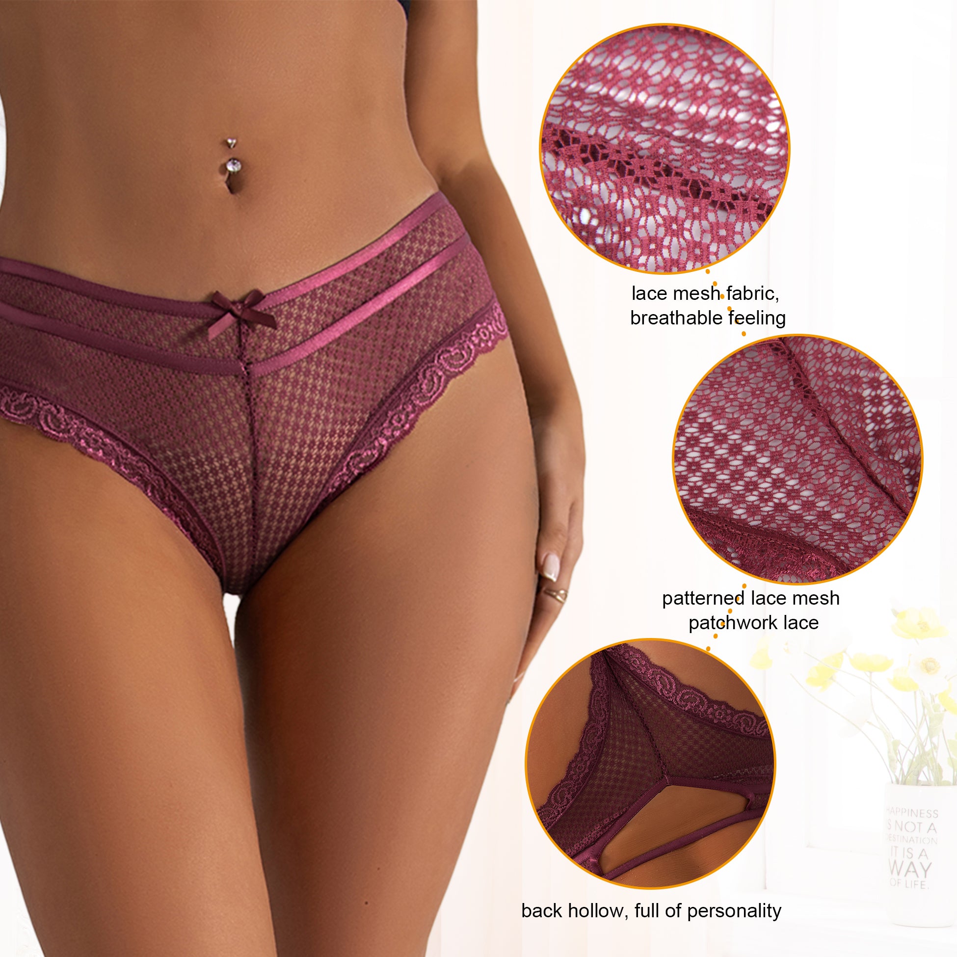 Dark Red Lace Out Ladies‘ Panty