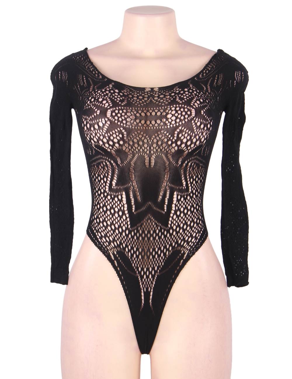 Plus Size Long Sleeve Fishnet Off-the-shoulder Bodysuit