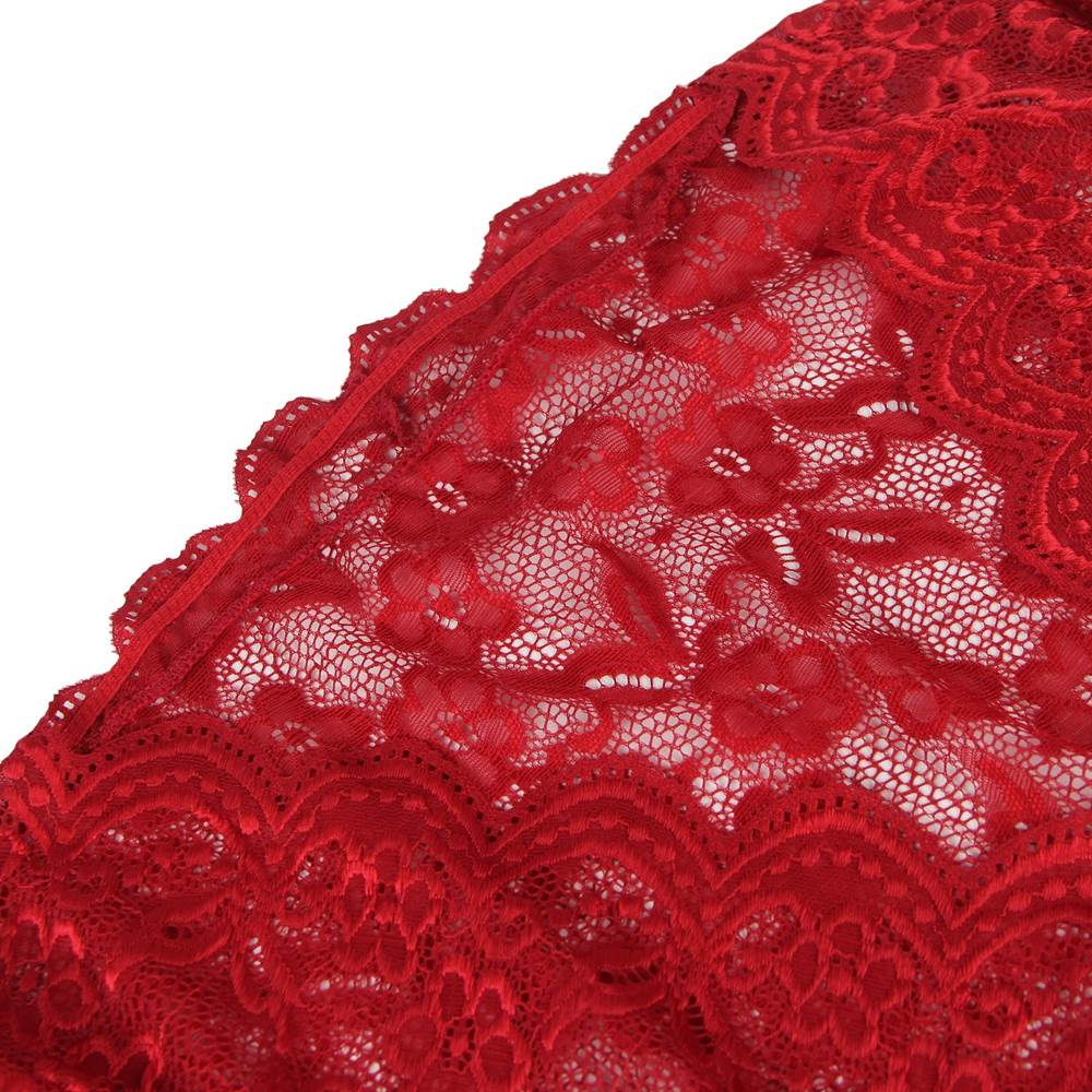 Plus Size High Waist Dark Red Full Lace Bra Panty Underwear