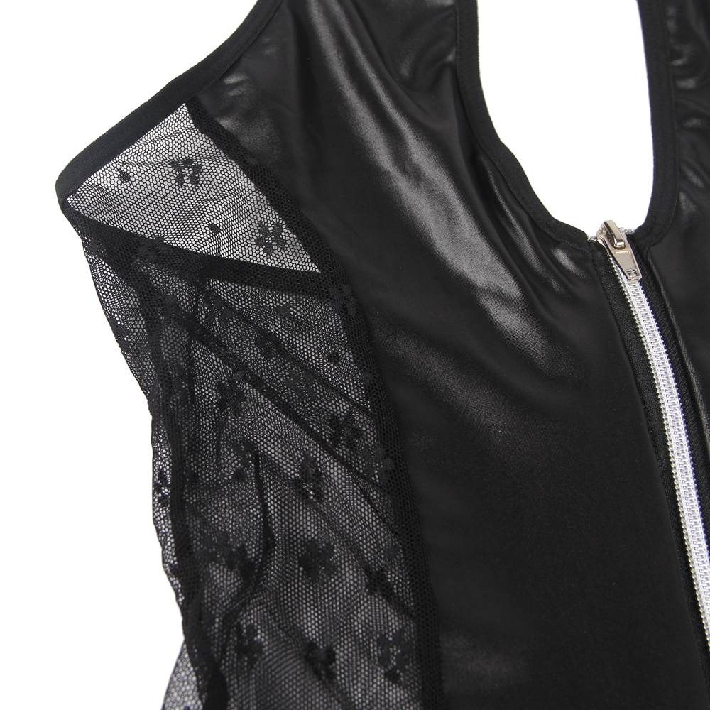 Black Halter PU Leather lace sexy garter lingerie