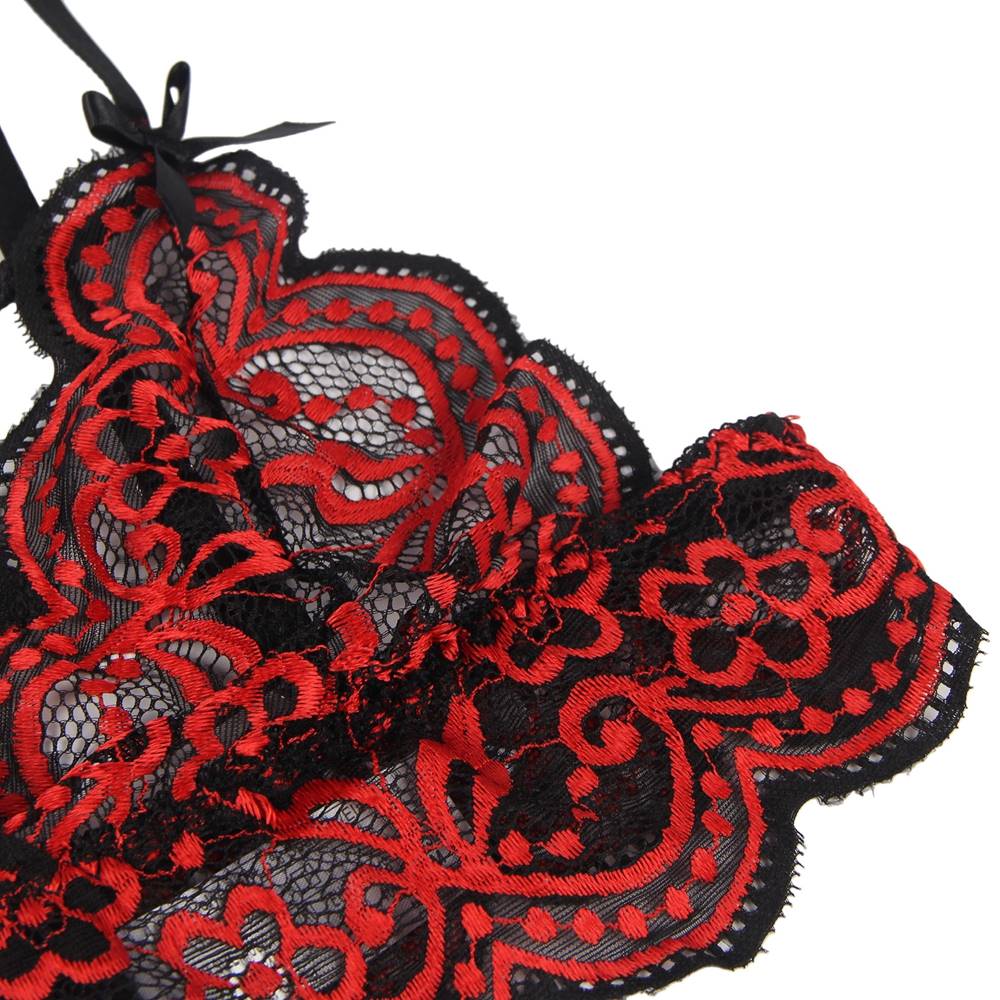 High Quality Red Lace Cross Strap Decoration Sexy Bra Set