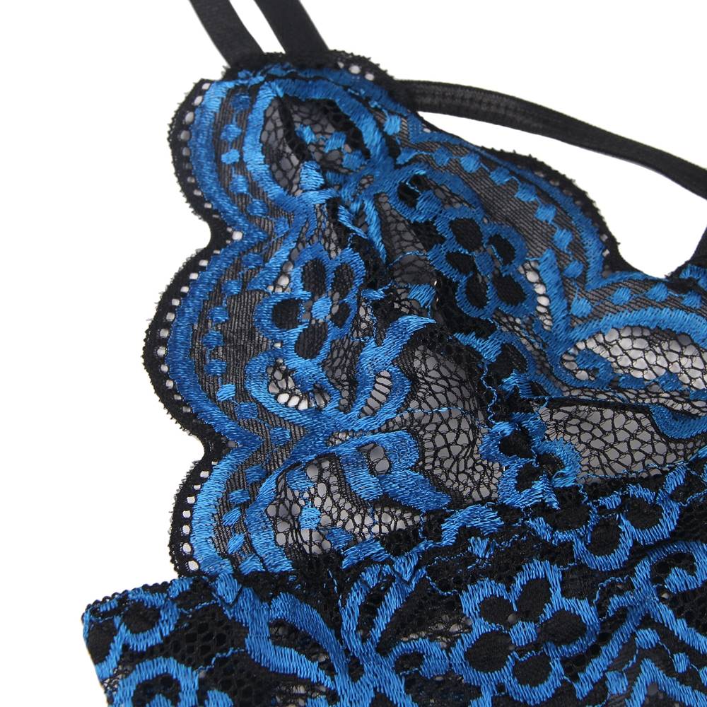 High Quality Blue Lace Cross Strap Decoration Sexy Bra Set