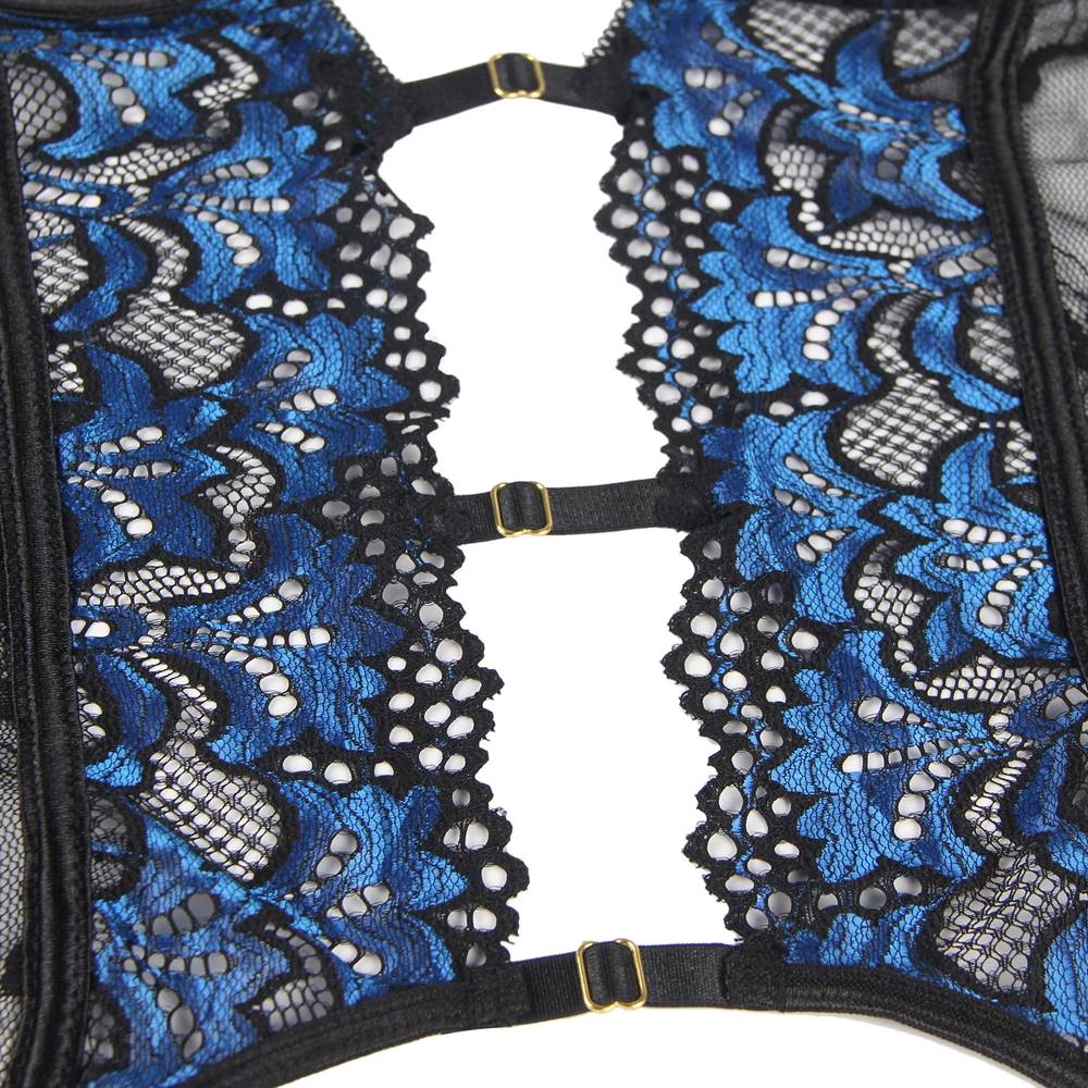 Sexy Lace Stitching Gartered Lingerie Set With Underwire