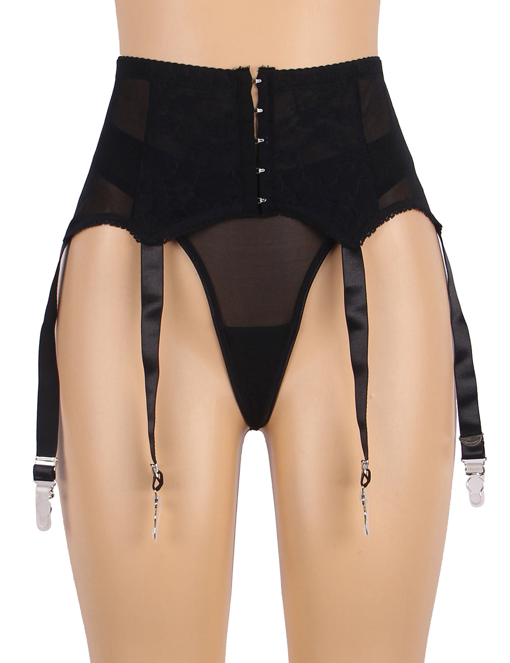 Black Sexy Lace Garter Five Hook and Eye Panty