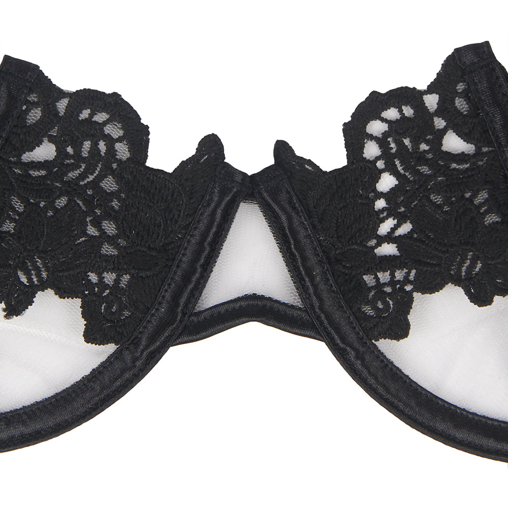Black Floral Lace Underwire Garter Lingerie Set