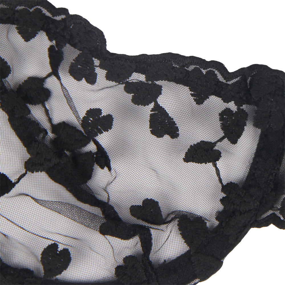Black Underwire Mesh Flower Patterns Bra Set
