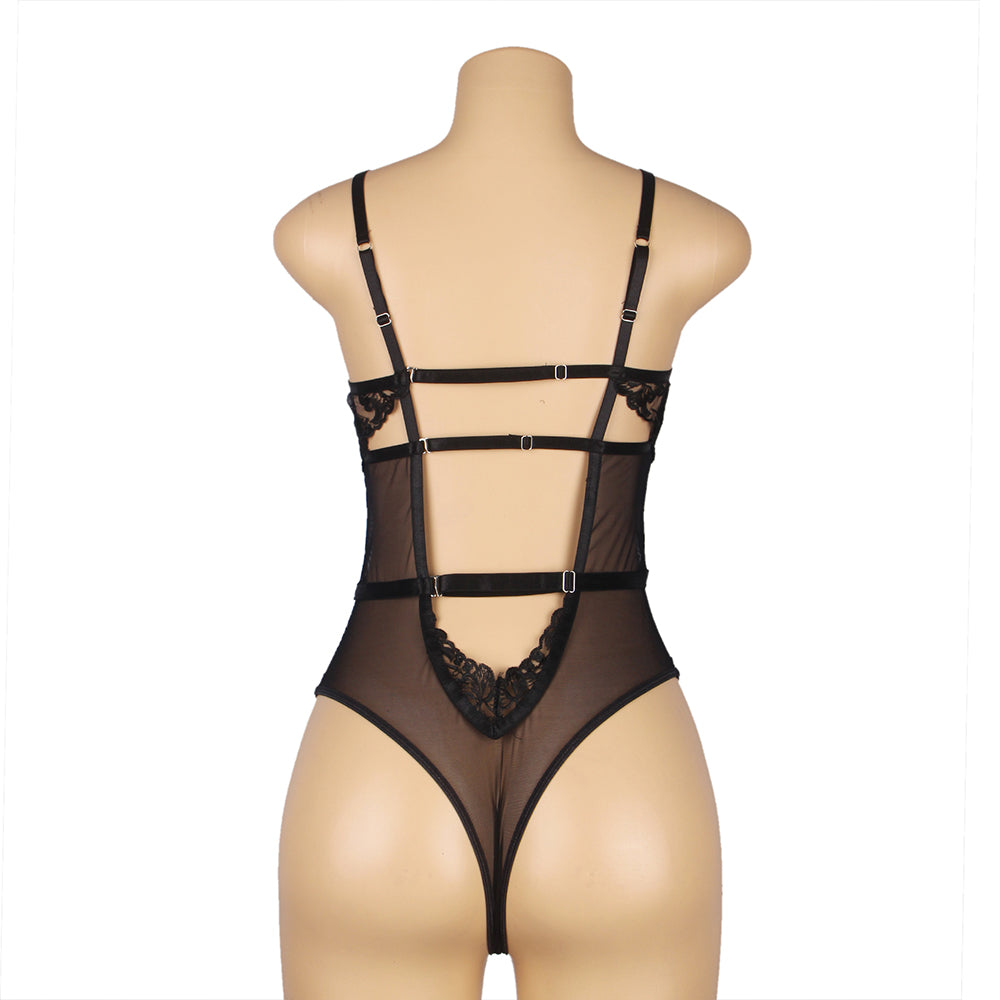 One-piece Sleeveless Underwired Floral Patterns Mesh Bodysuit