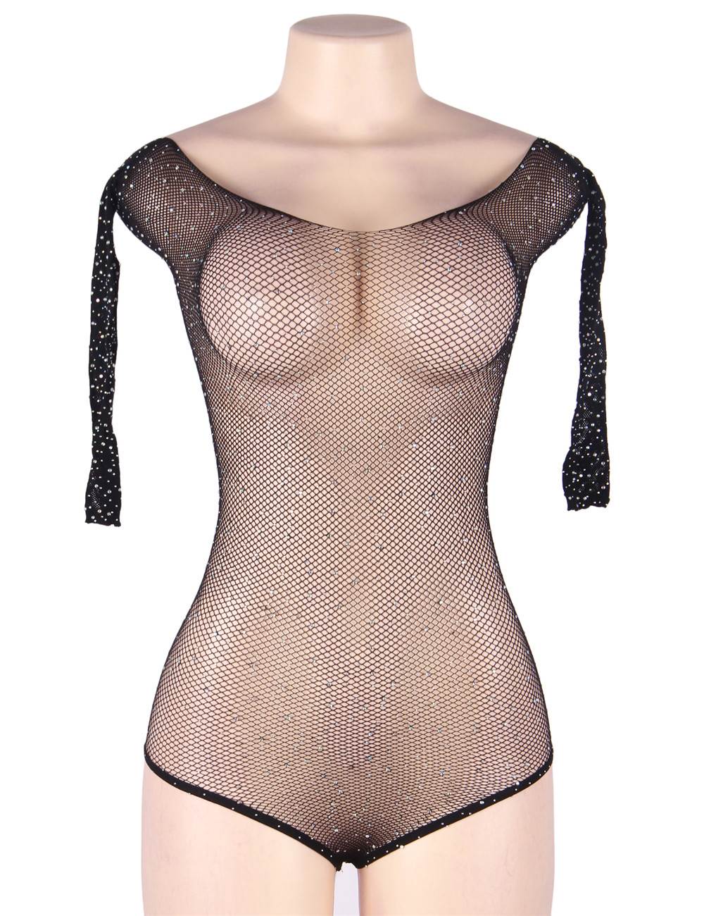 Long Sleeve Fishnet Off-the-shoulder Sparkle Bodysuit