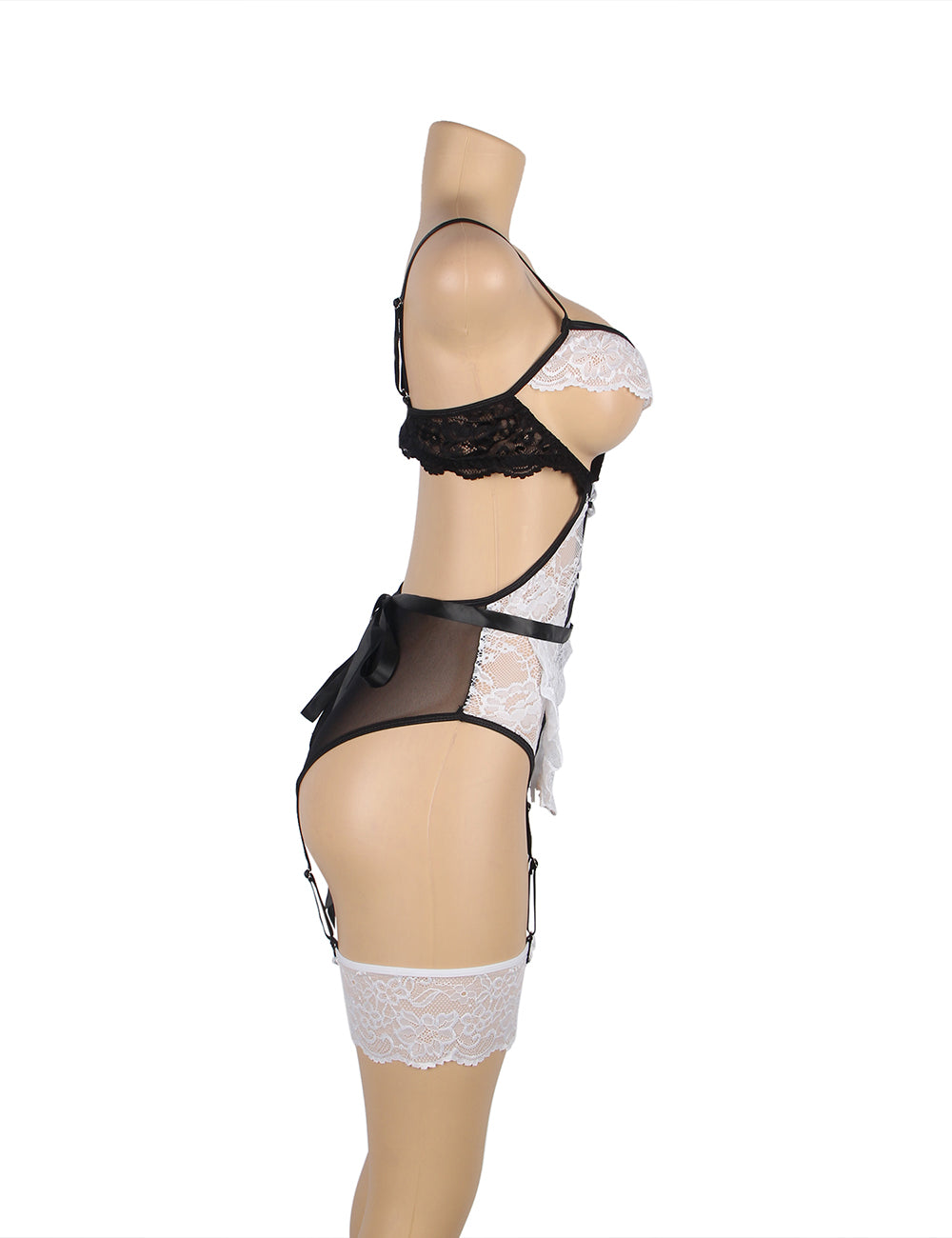 White Lace Sexy Garter Belt Maid Costume with Leg Ring