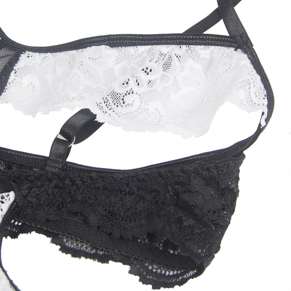 White Lace Sexy Garter Belt Maid Costume with Leg Ring