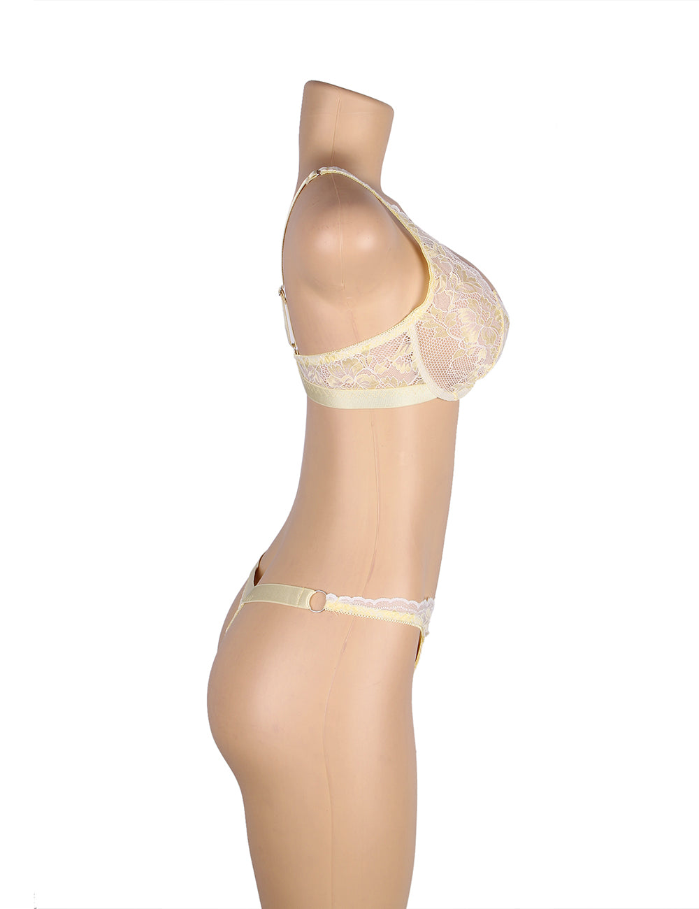 Yellow Two Straps Floral Lace Underwire Bra Set