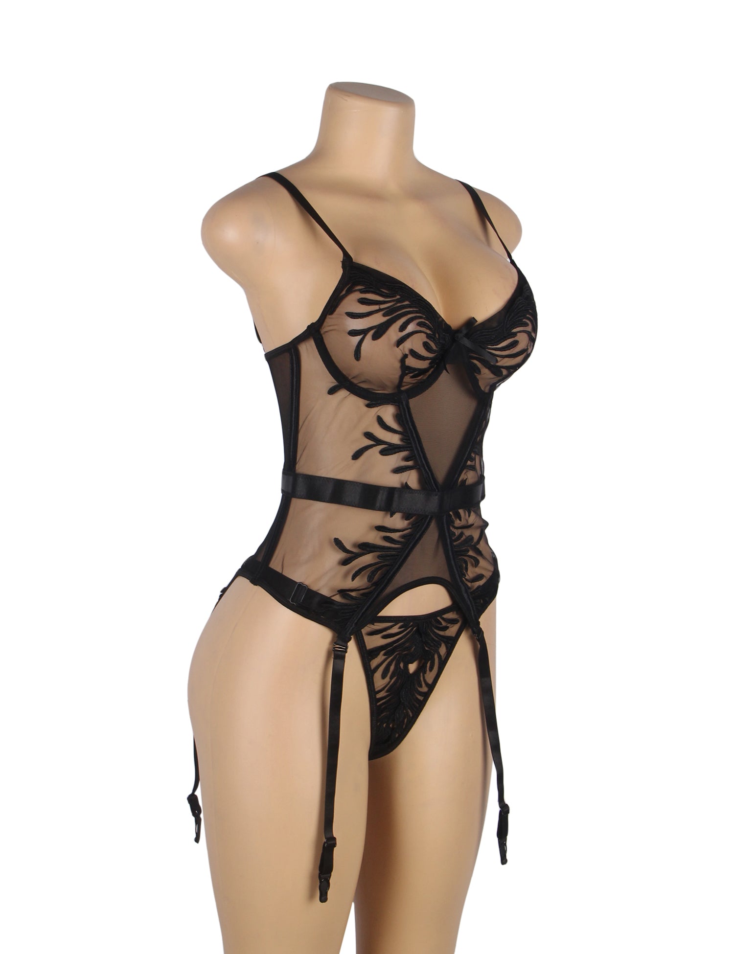 Elegant Embroidery Garter Lingerie With Long Row Of Back Buckles