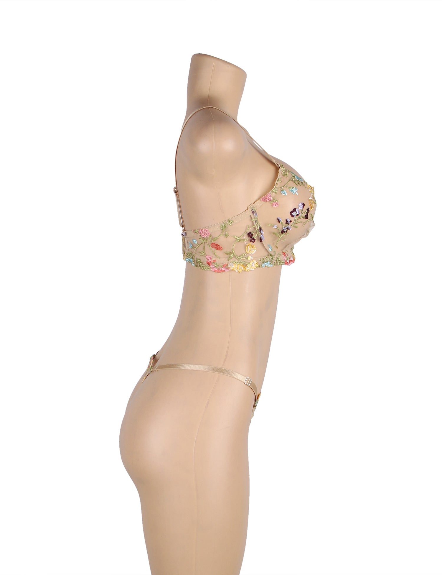 Floral Embroidery Underwire  Lingerie Set