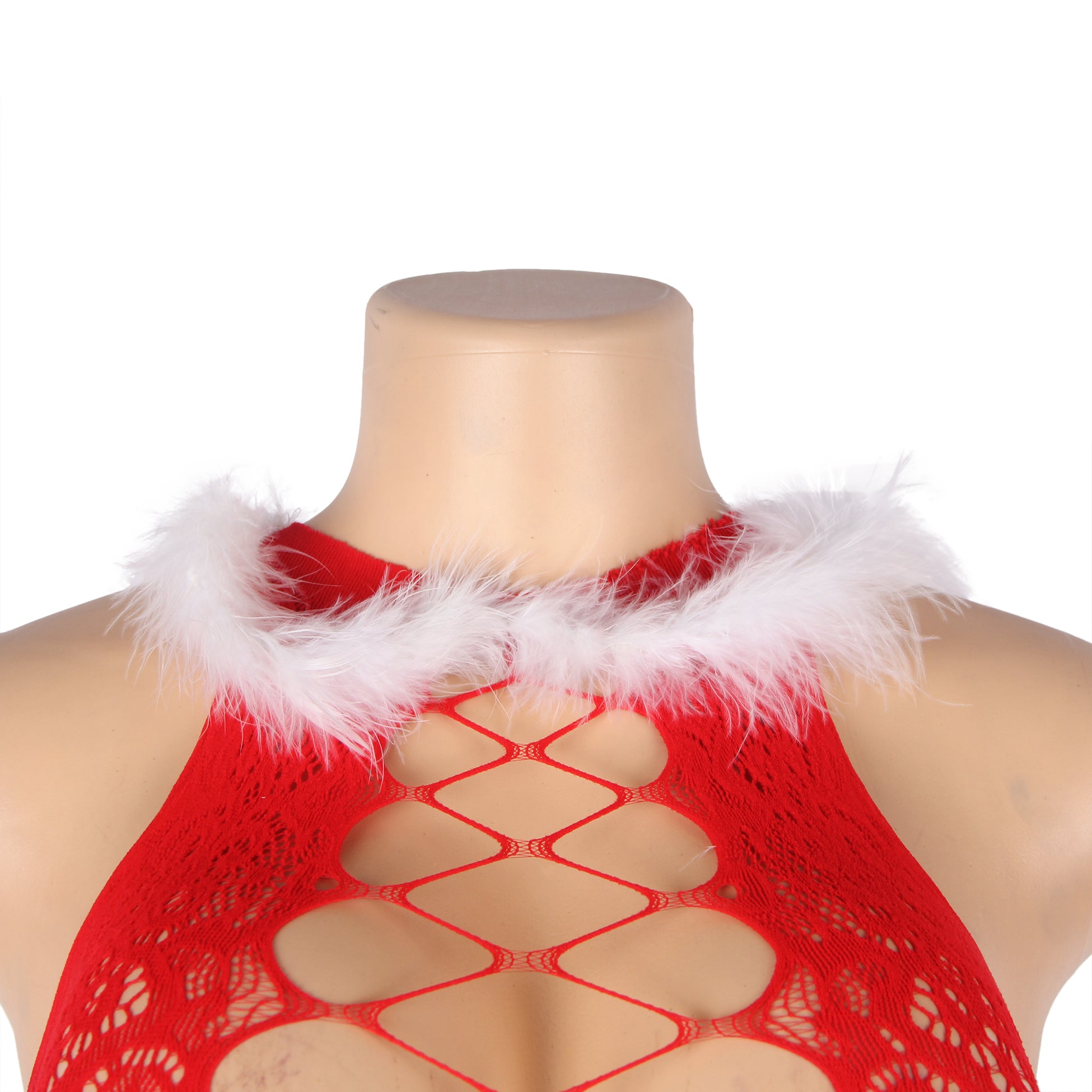 Red Sexy Christmas Fluffy Bodystocking