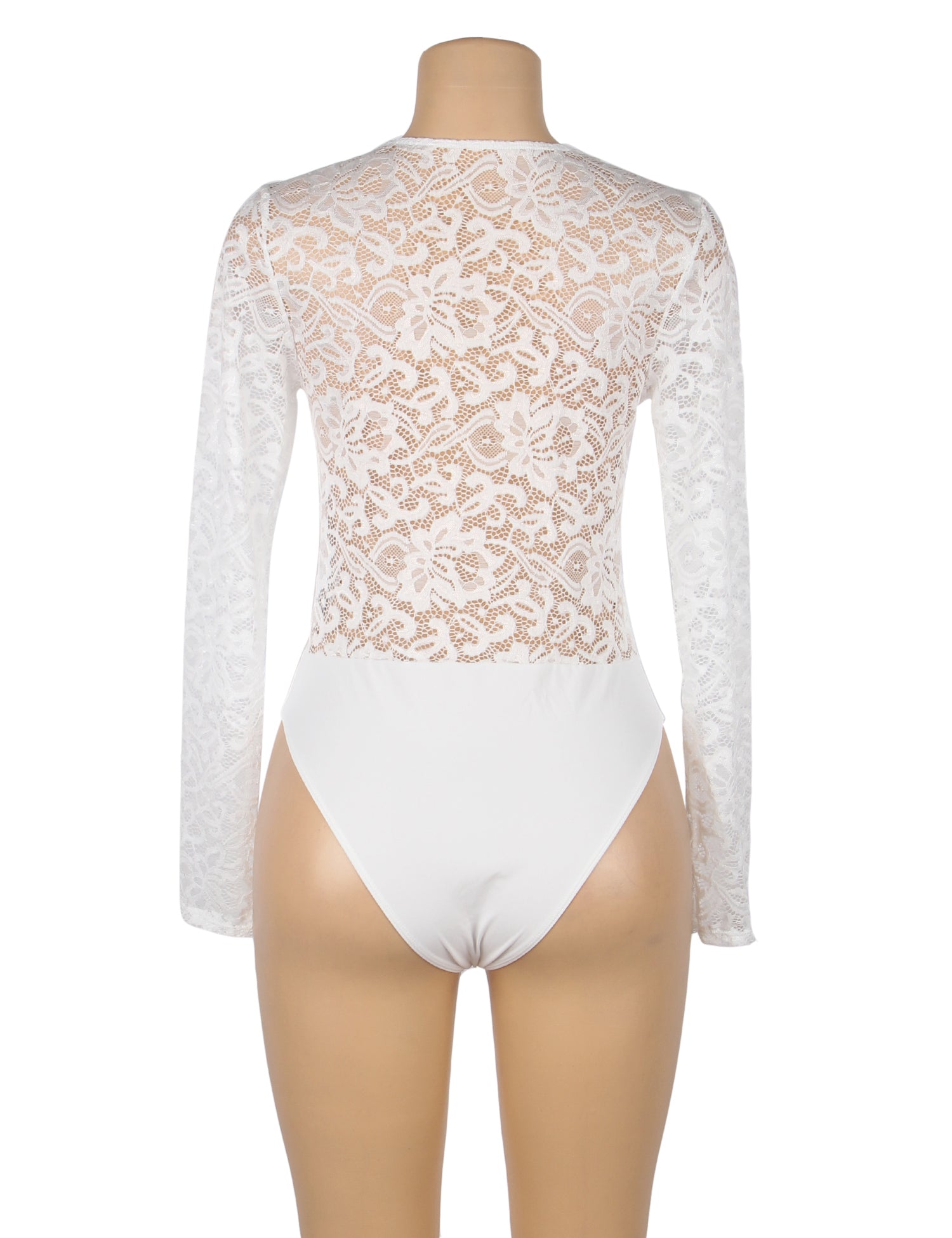 White Brushed Lace Long Sleeve Bodysuit