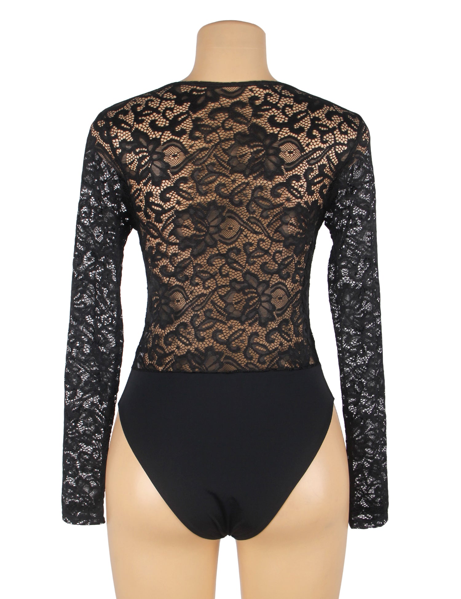 Black Brushed Lace Long Sleeve Bodysuit