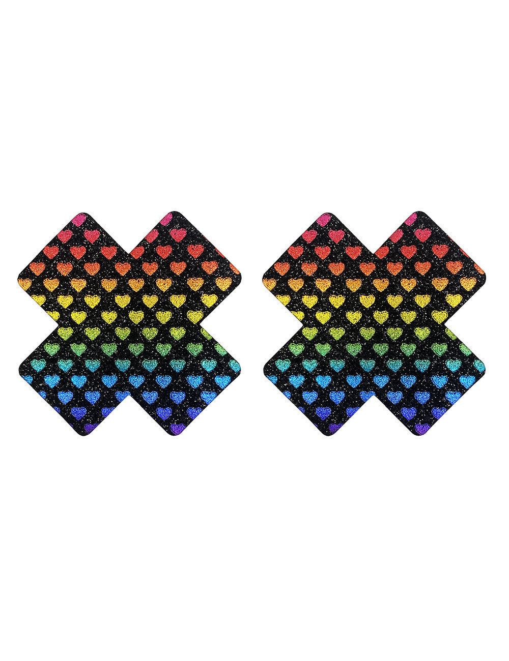 Cross Shape Nipple Covers With Colorful Hearts
