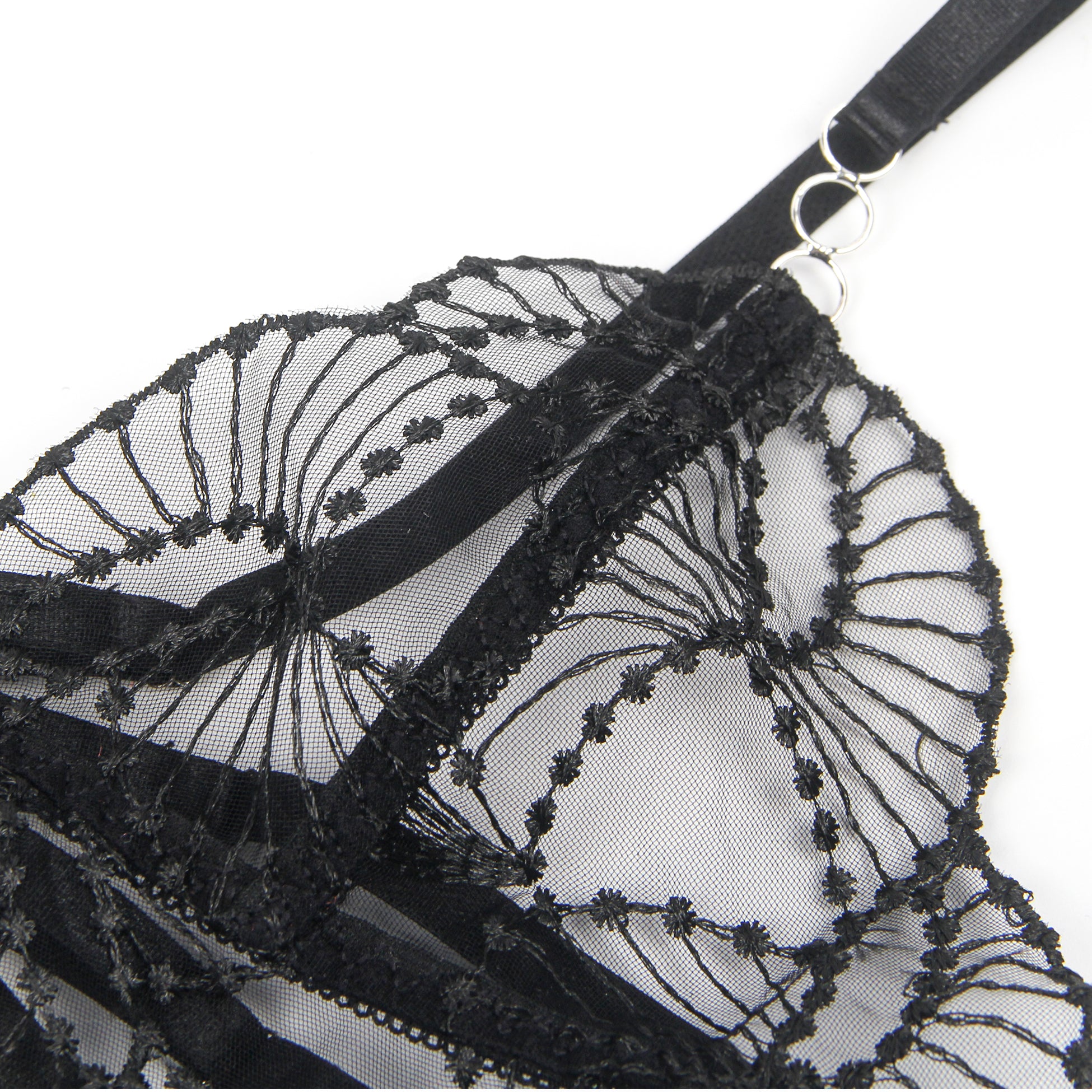 Black Sexy Hollow Cut Lace See Through Teddy Lingerie