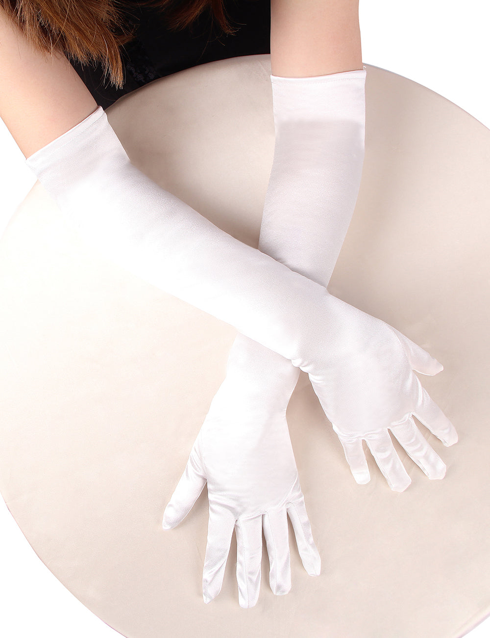 White 55cm Long Simulated Silk Long Gloves