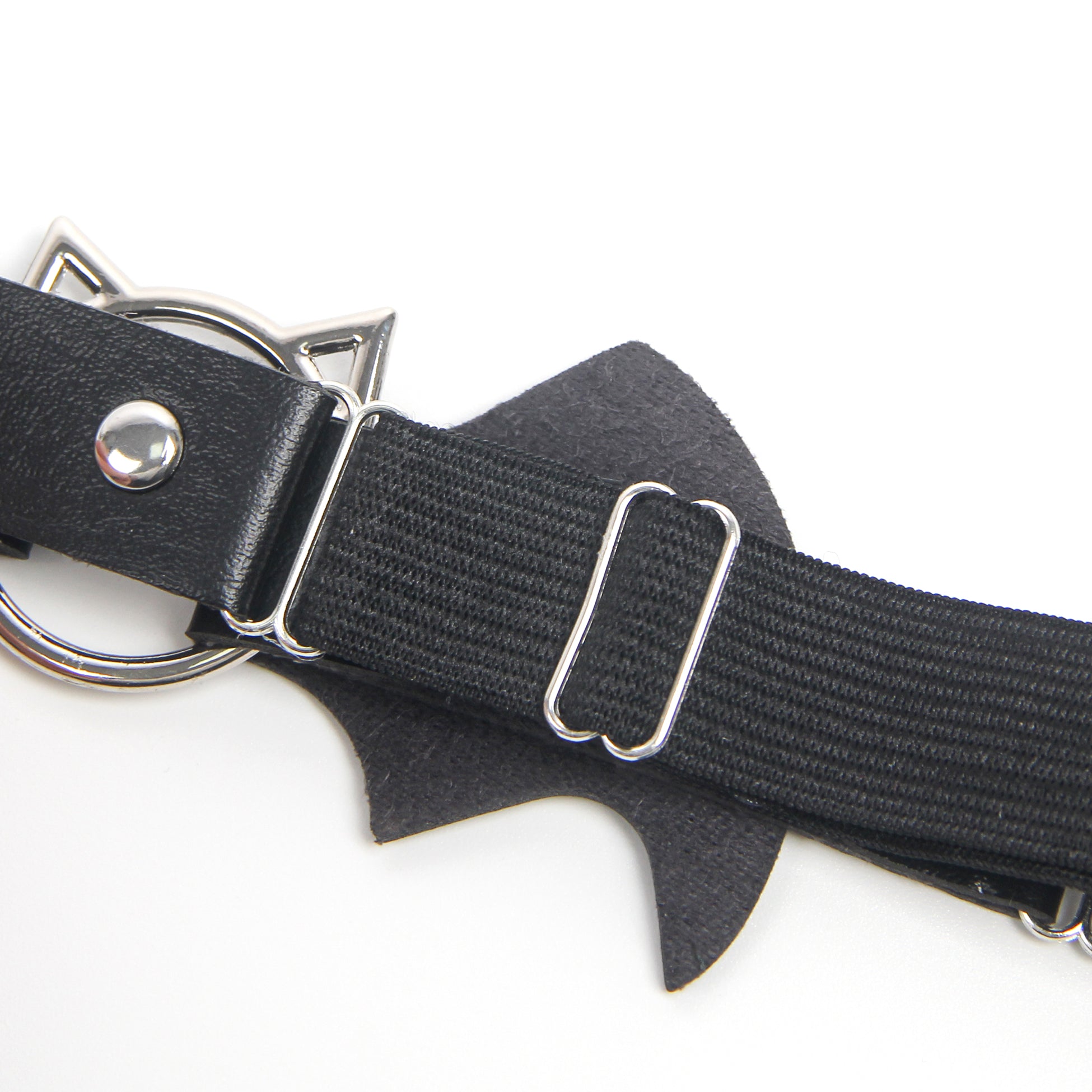 Cat Head Bat Wings Black Adjustable Faux Leather Studded Punk Leg Rings