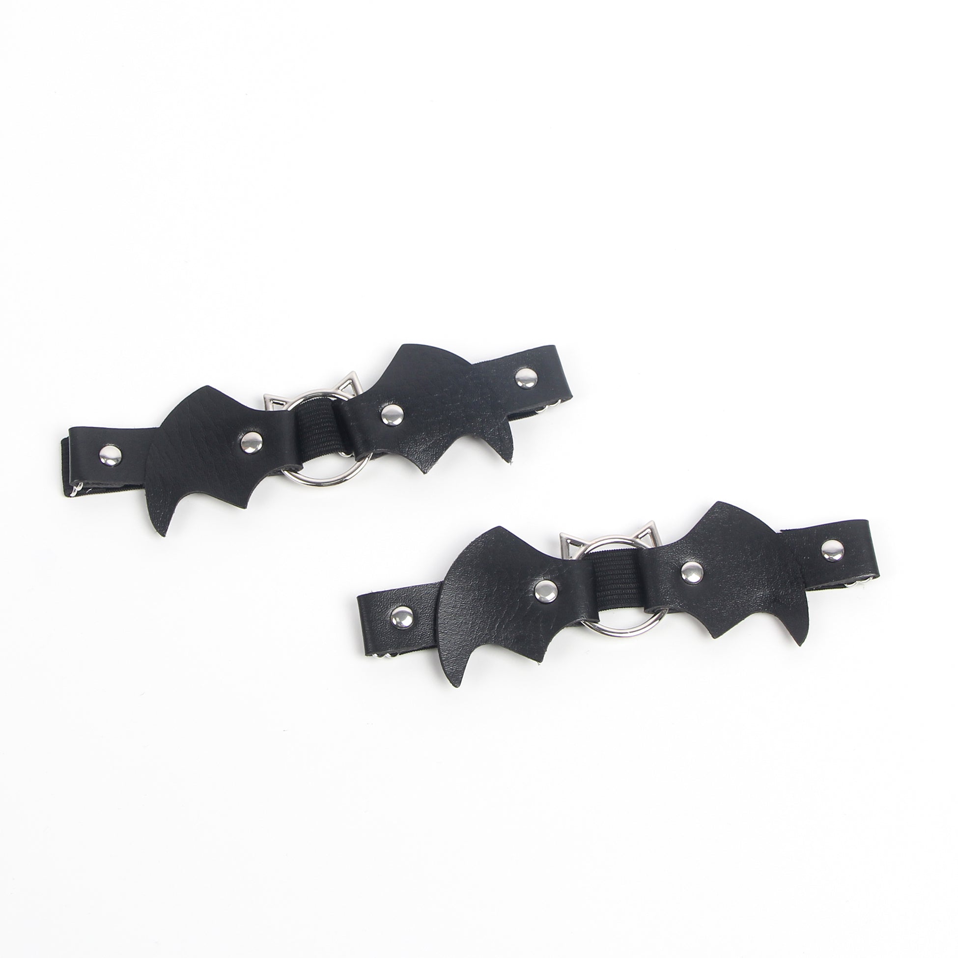 Cat Head Bat Wings Black Adjustable Faux Leather Studded Punk Leg Rings