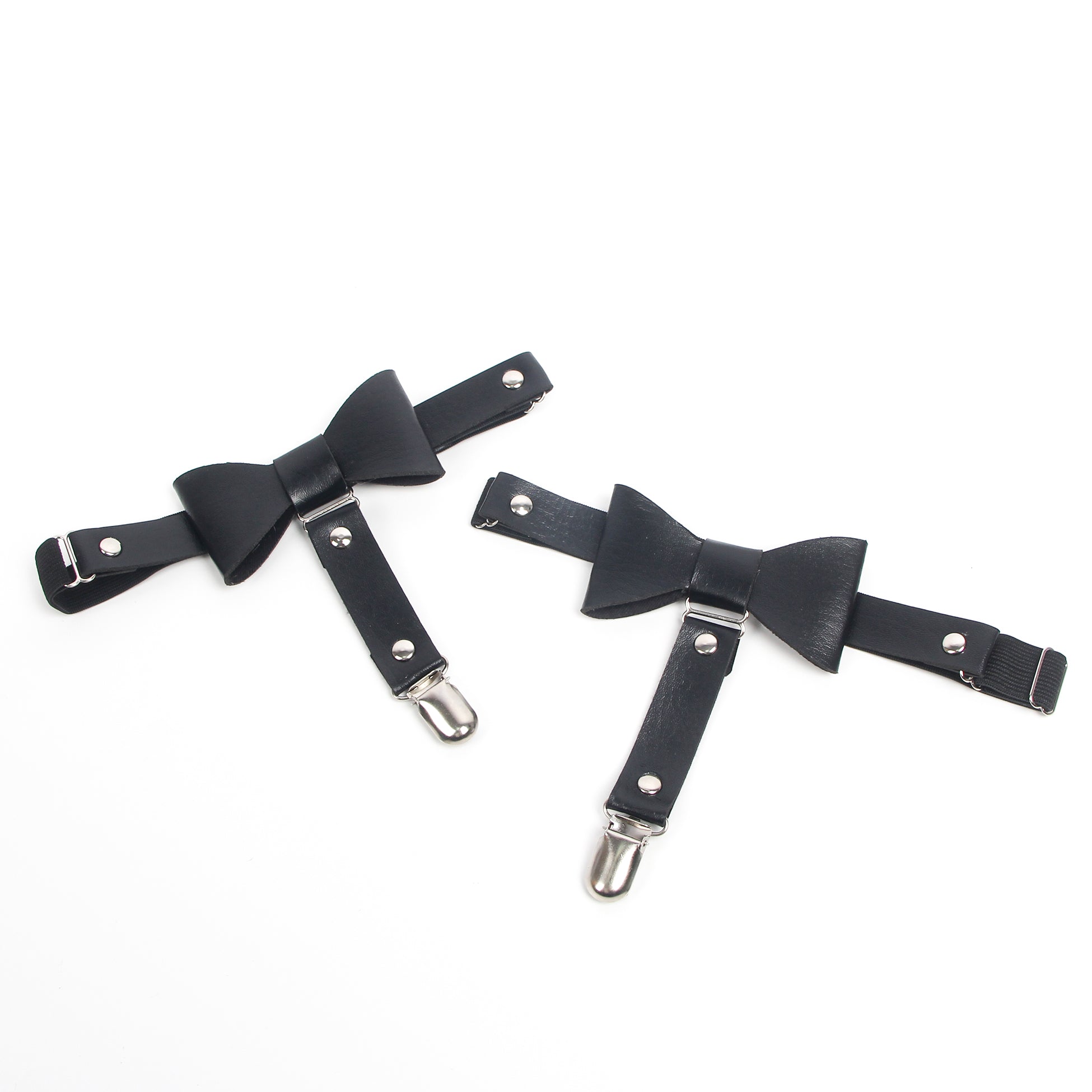 Black Bow Faux Leather Adjustable Studded Punk Leg Rings Garter Clips