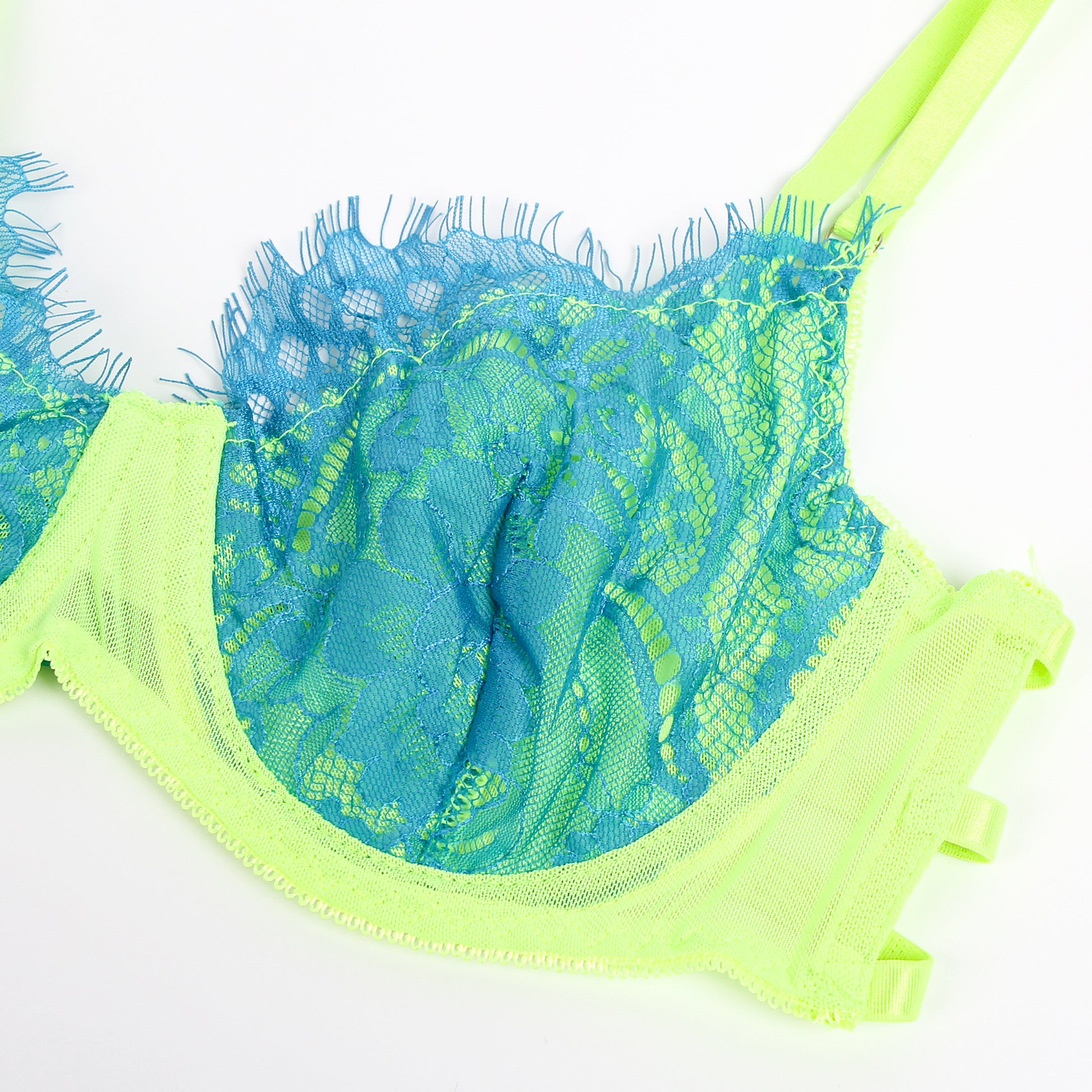 Green Spliced Eyelash Lace Bra Set