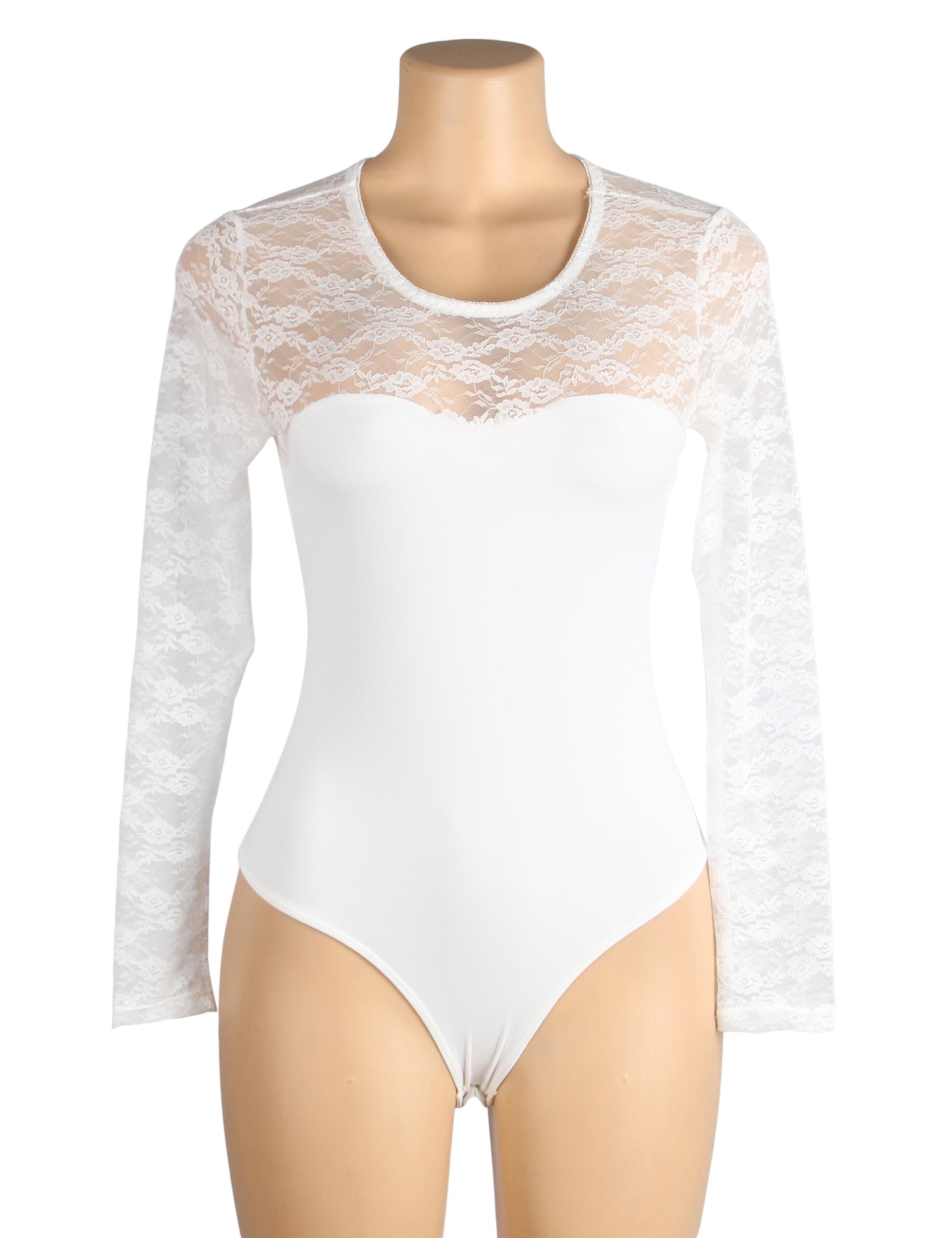 Long Sleeve Openable Crotch Lace White Bodysuit
