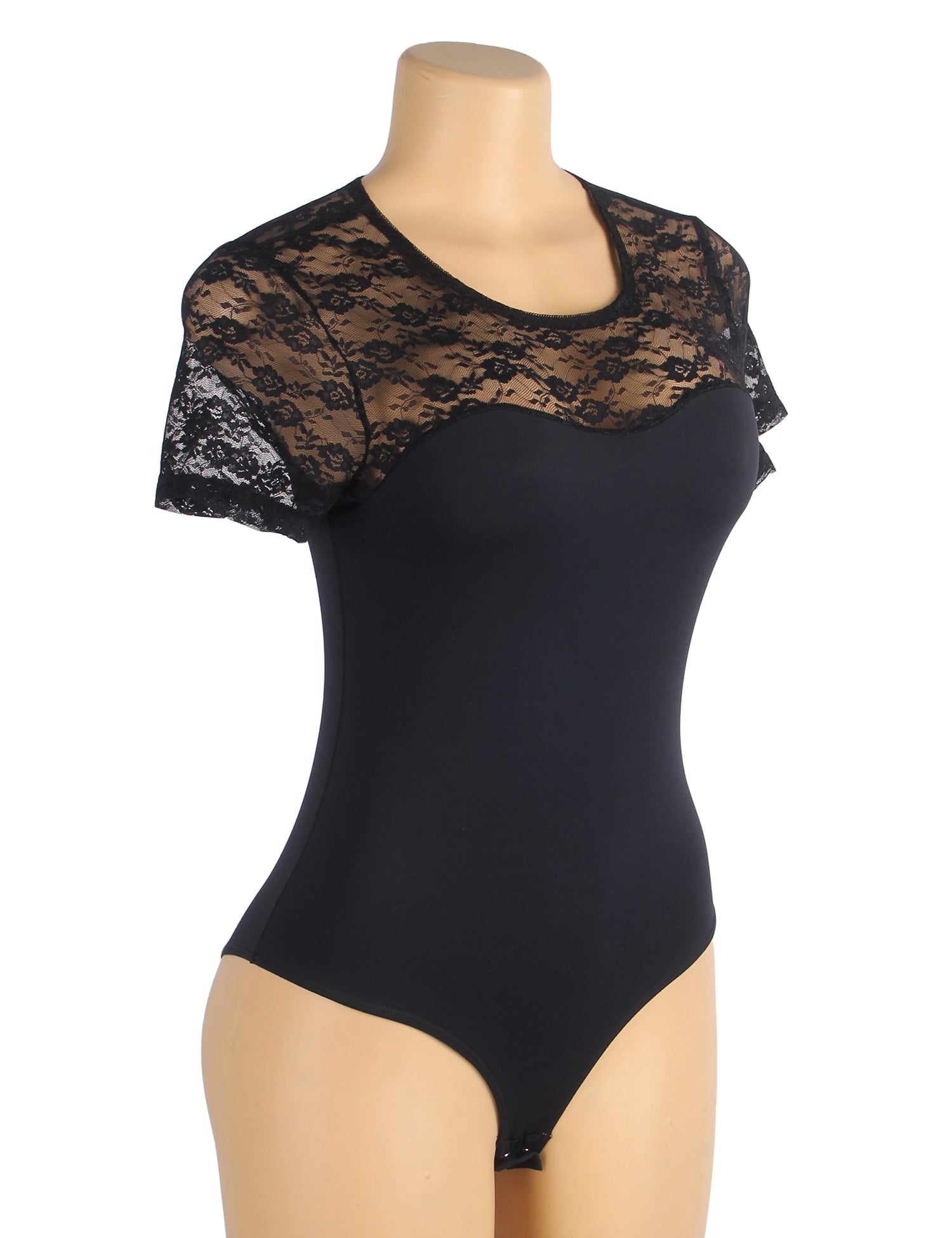 Black Sexy Lace Openable Crotch Short Sleeves Bodysuit