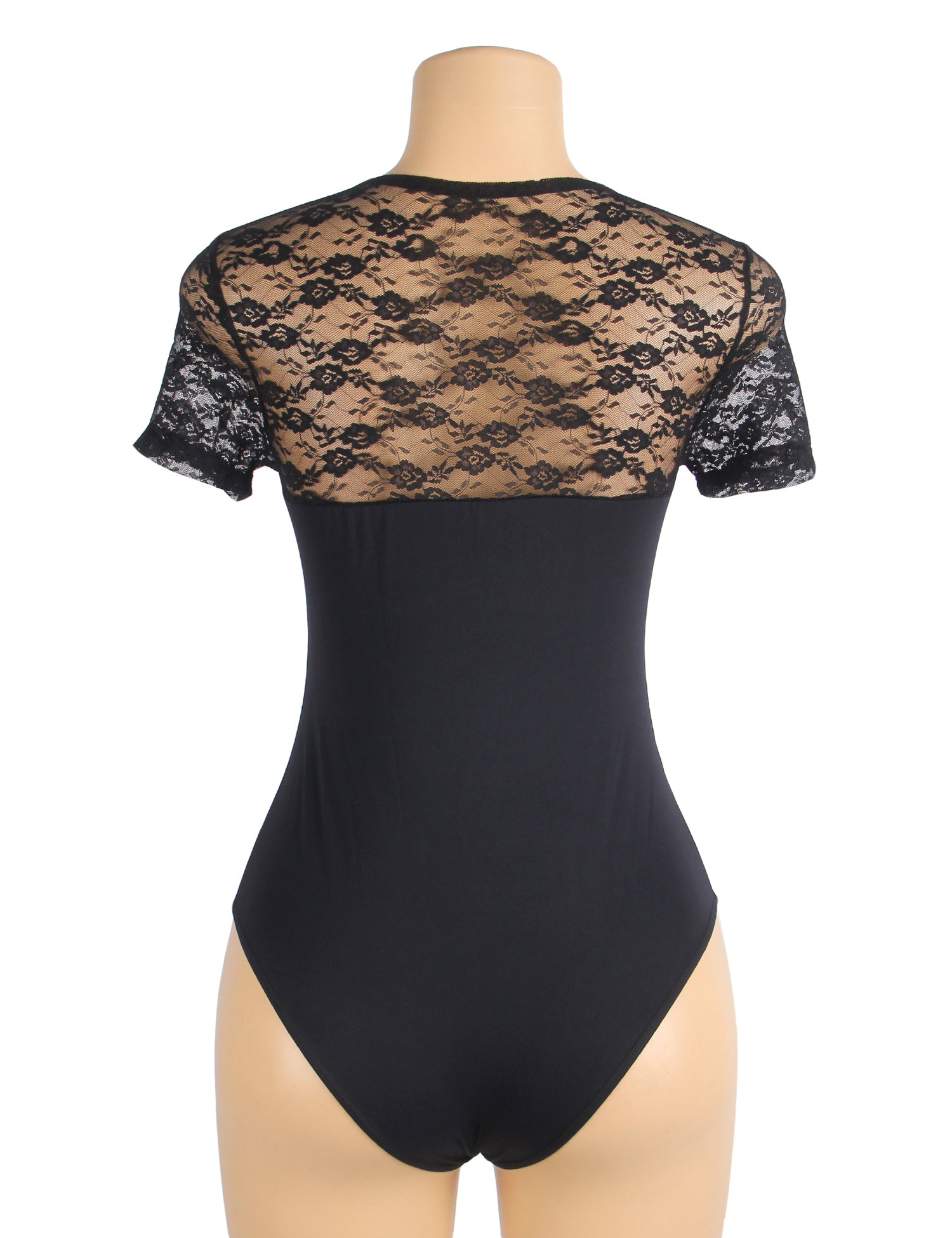 Black Sexy Lace Openable Crotch Short Sleeves Bodysuit