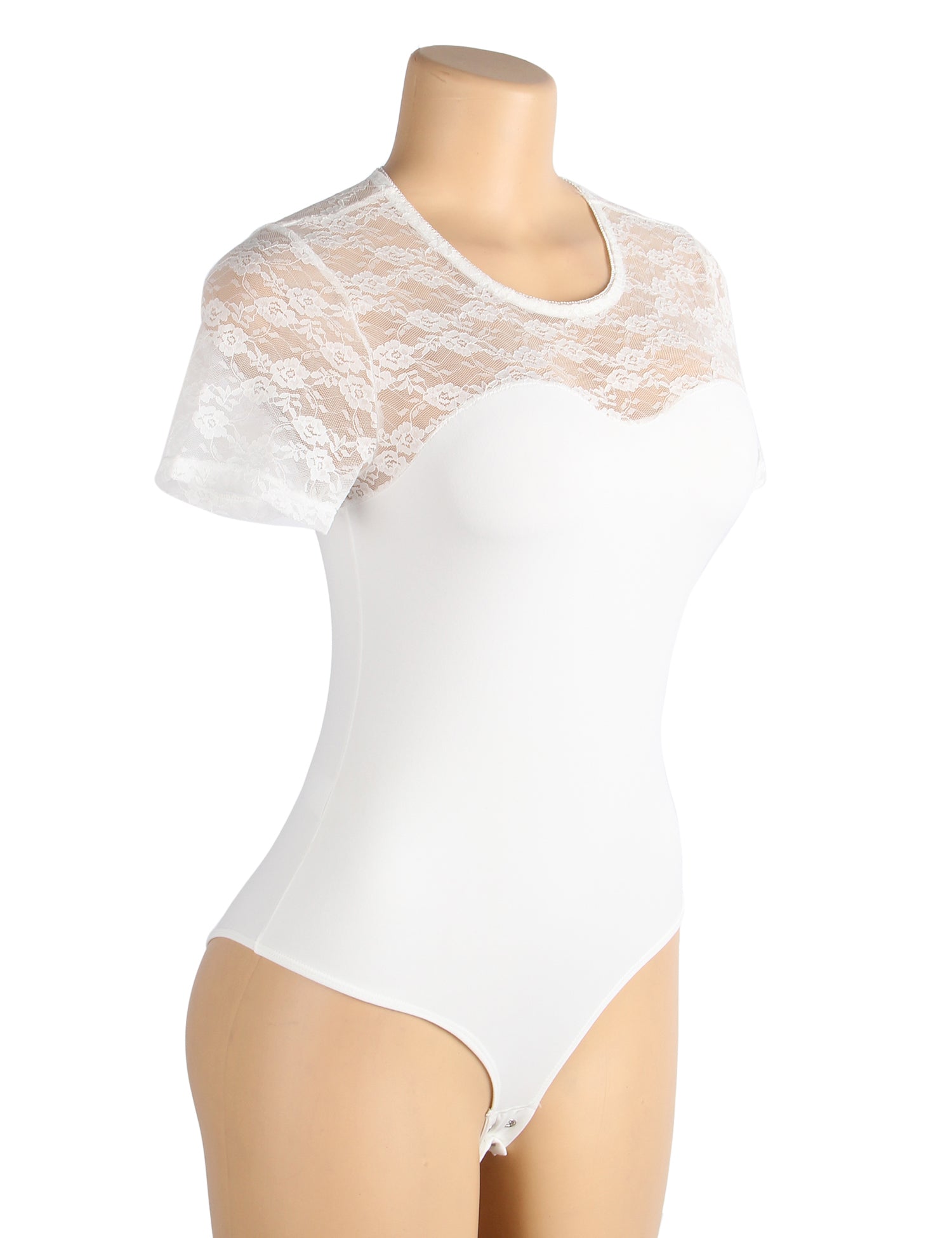 White Sexy Lace Openable Crotch Short Sleeves Bodysuit