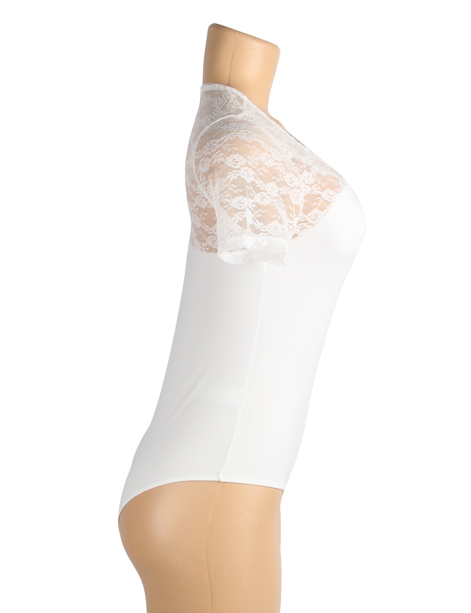 White Sexy Lace Openable Crotch Short Sleeves Bodysuit
