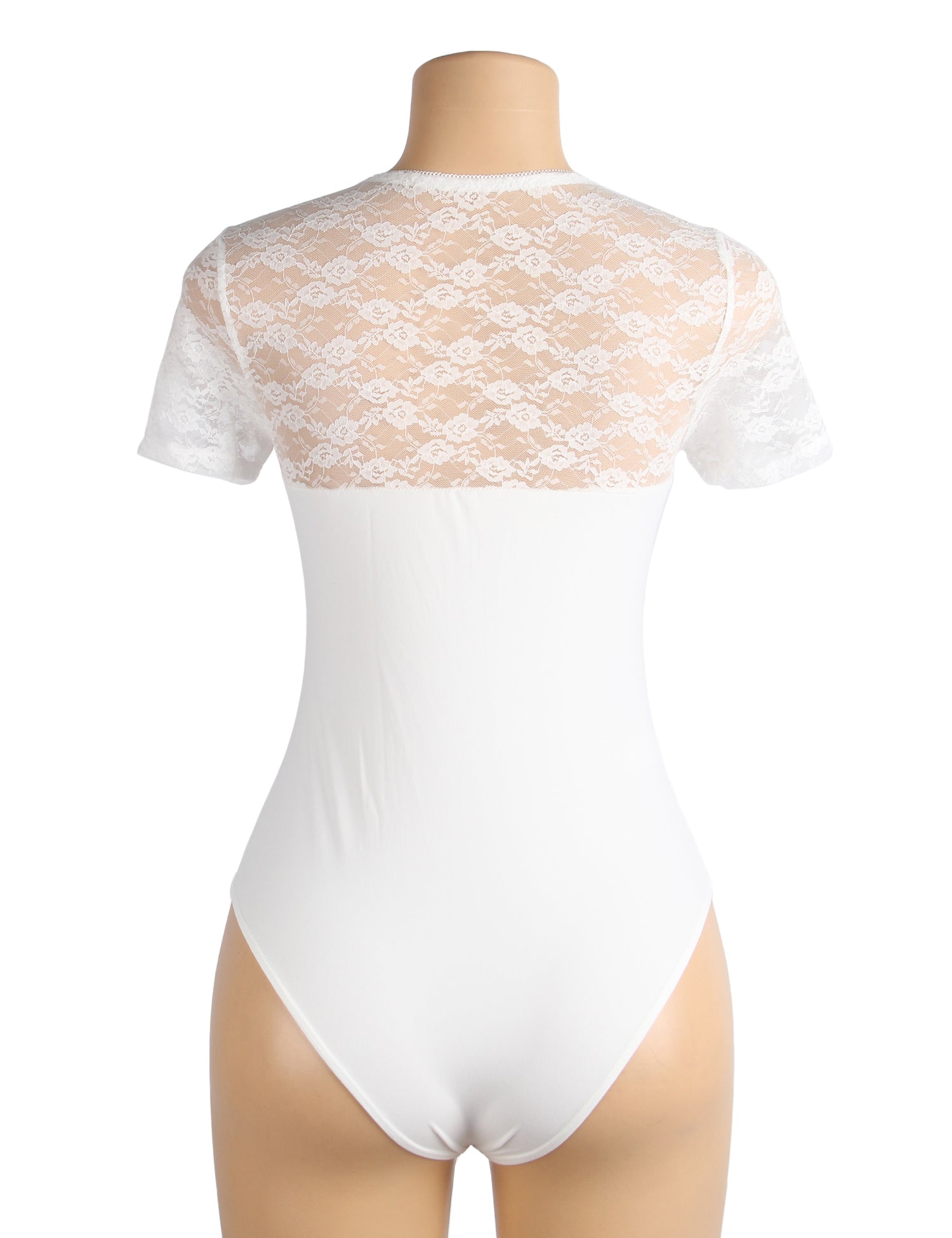 White Sexy Lace Openable Crotch Short Sleeves Bodysuit