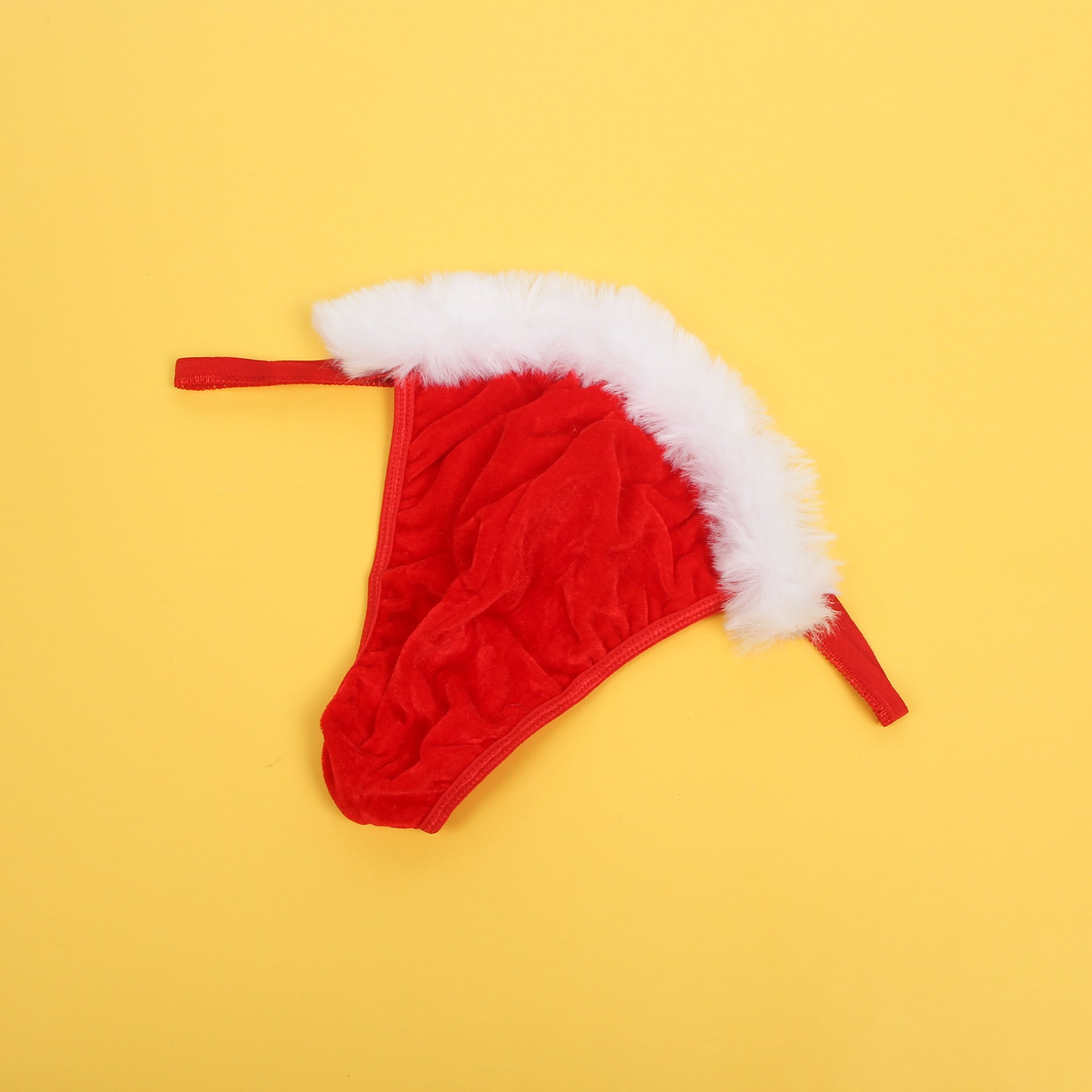 Red Sexy Velvet White Feather Christmas Men Thong Underwear