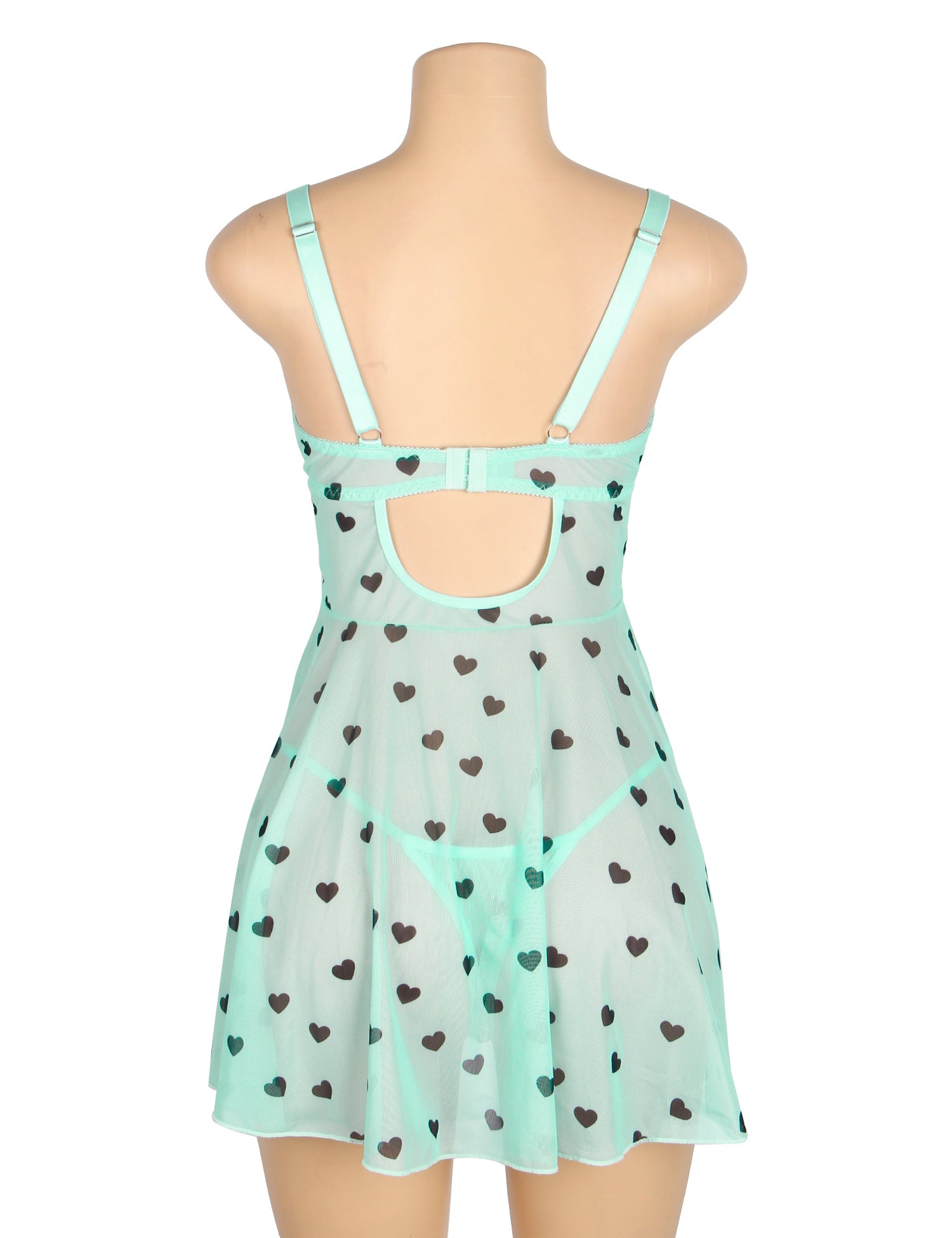 Blue Sexy Heart Printed Lace Mesh Push Up Nightdress