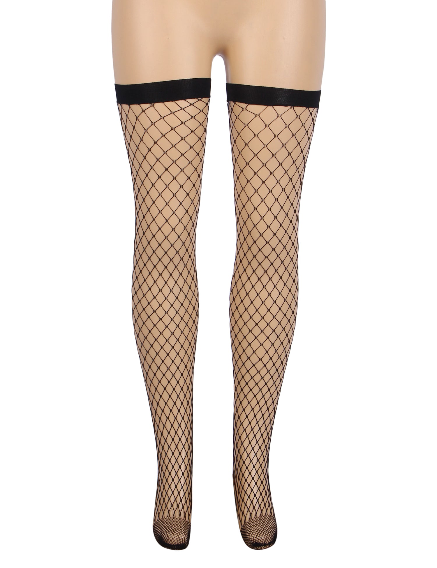 Black Sexy Medium Mesh Holes Anti-roll Cuff Fishnet Stockings