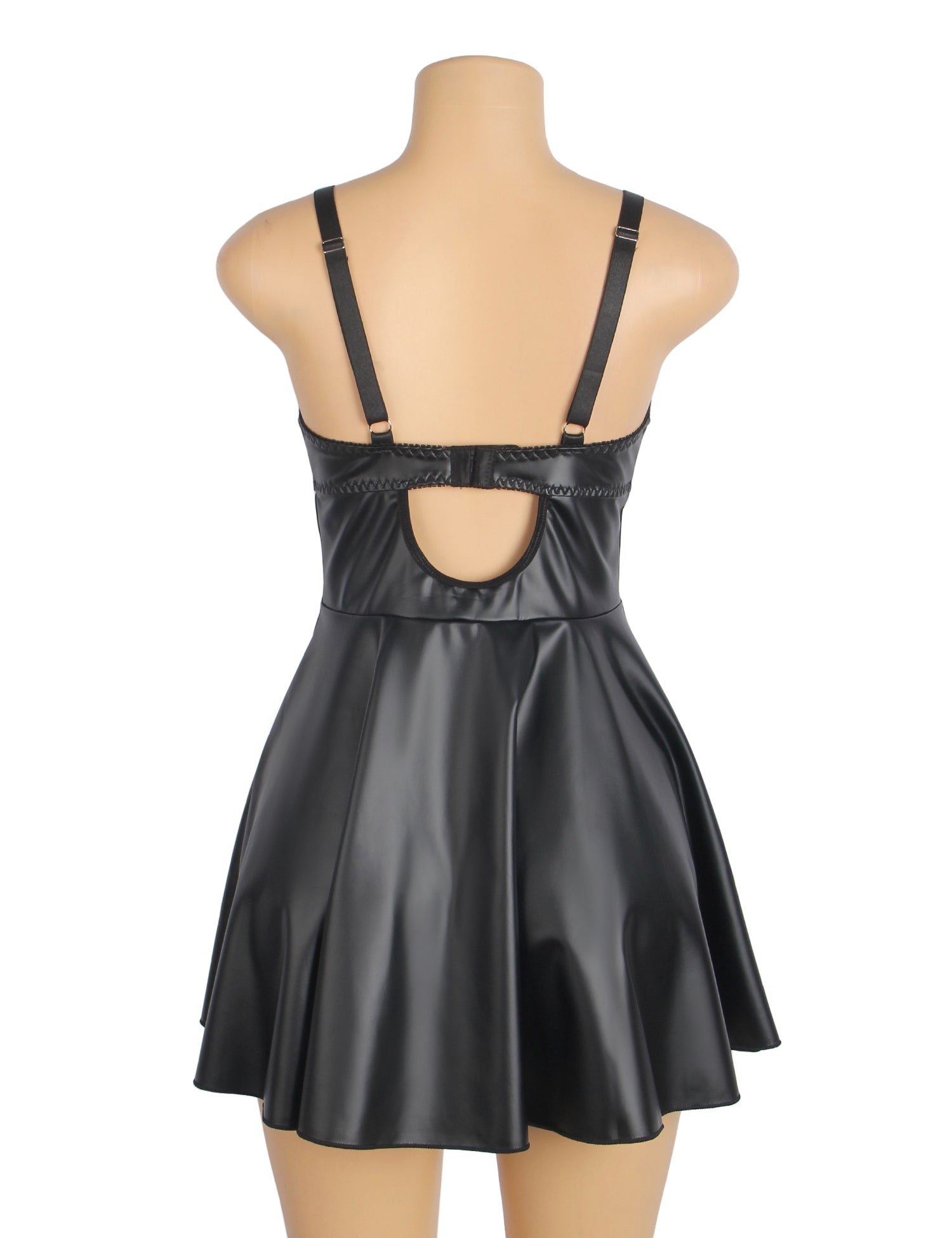 Black PU Leather Mesh Sexy Suspender Leather Nightdress