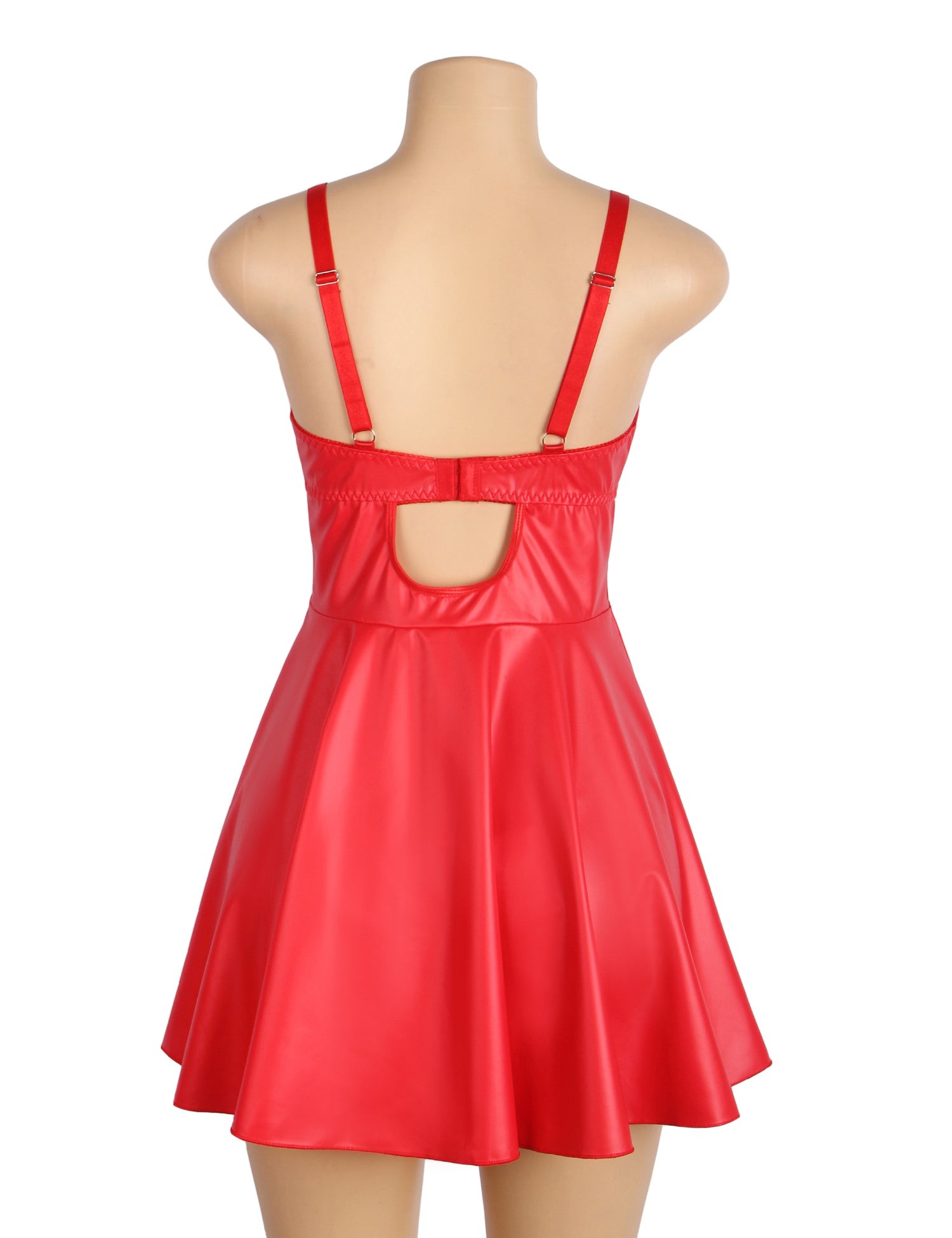Red PU Leather Mesh Sexy Suspender Leather Nightdress