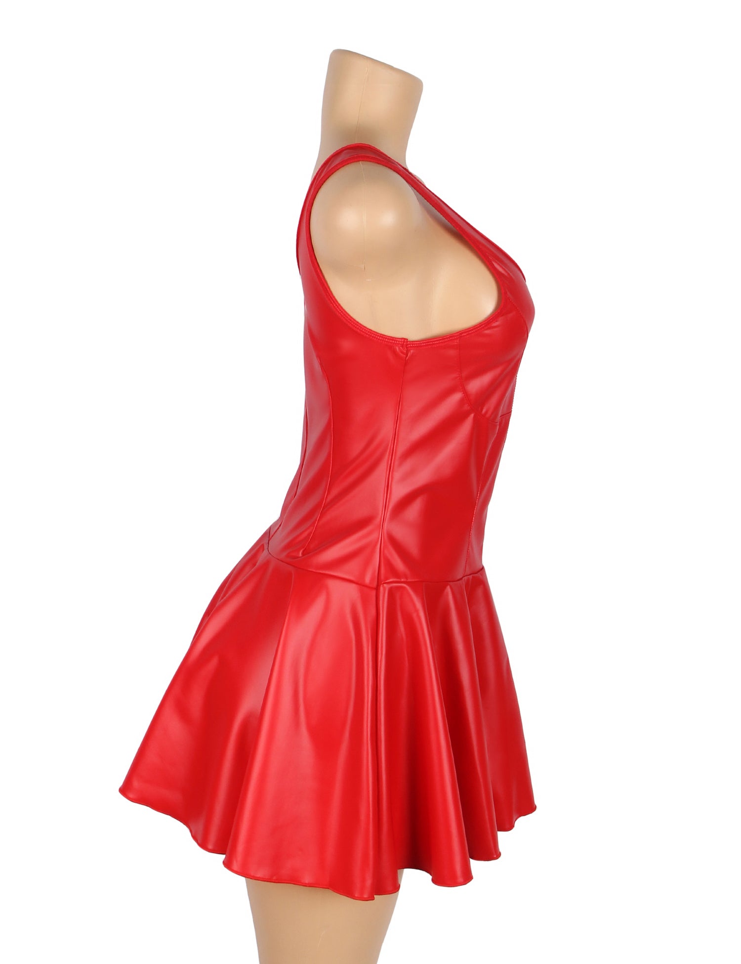 Red PU Leather Wide Shoulder Straps Heart Zipper Sexy Nightdress
