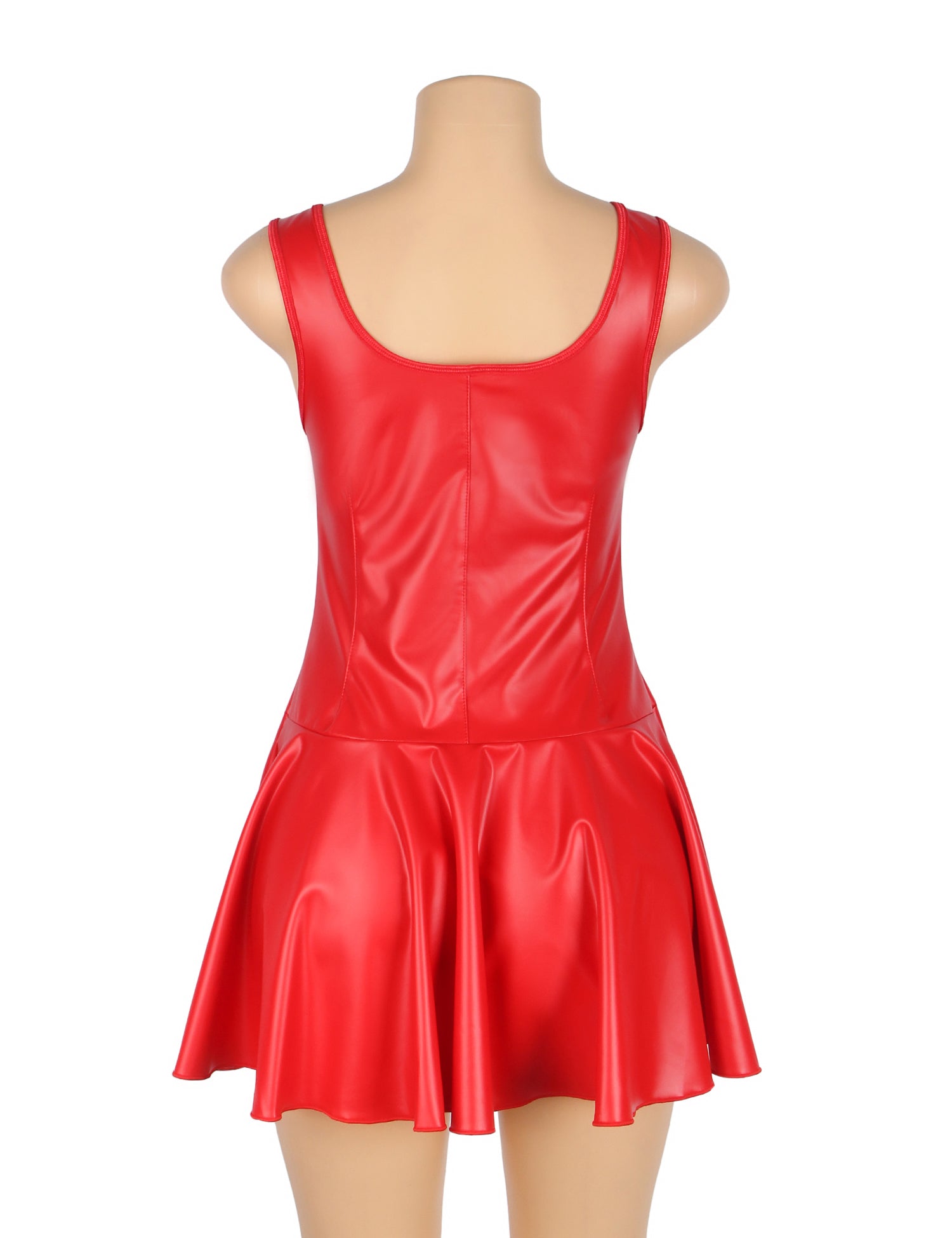 Red PU Leather Wide Shoulder Straps Heart Zipper Sexy Nightdress
