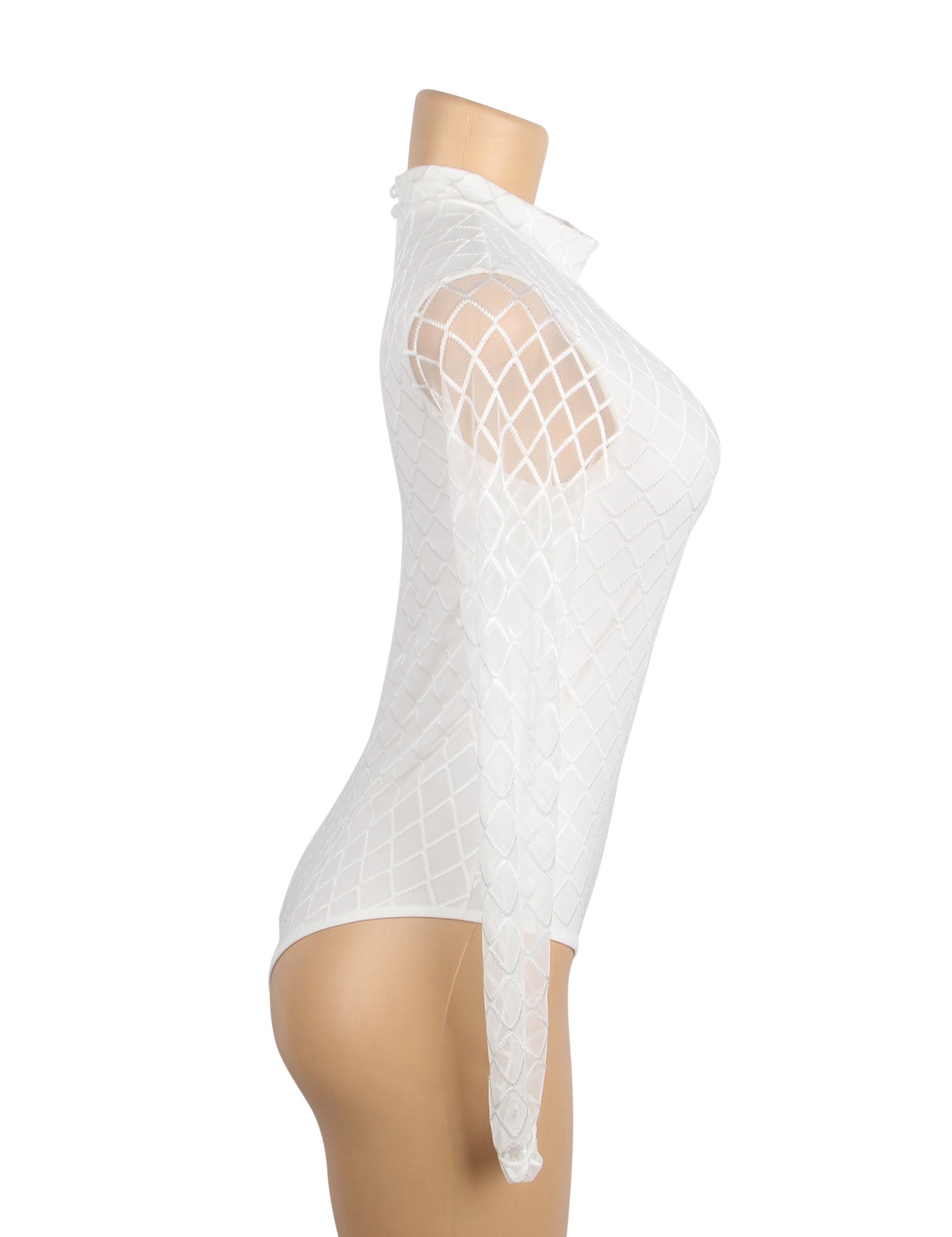 White High Neck Mesh Minimalist Bodysuit