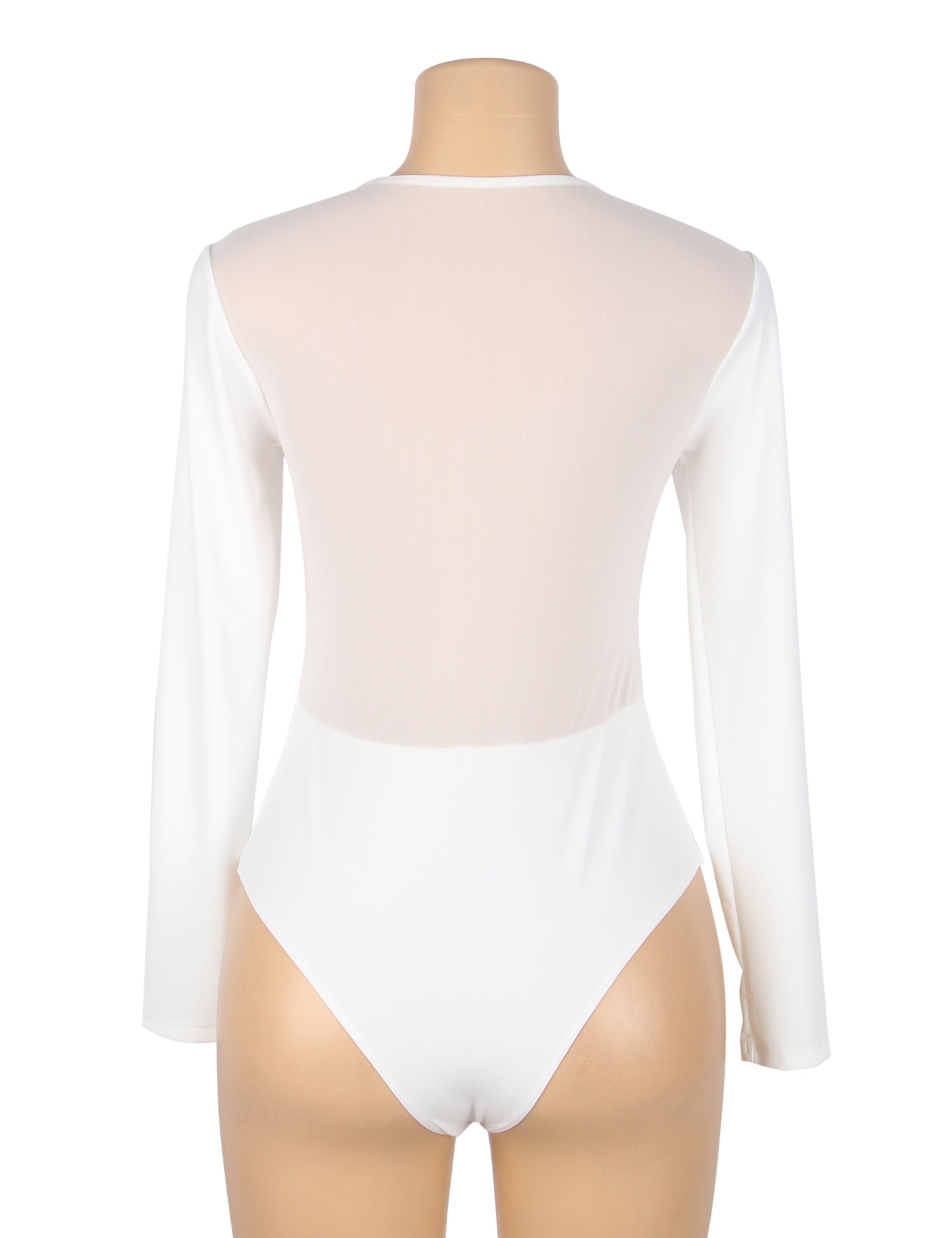 White Sexy Swim Cloth And Mesh Long Sleeves Open Crotch Bodysuit