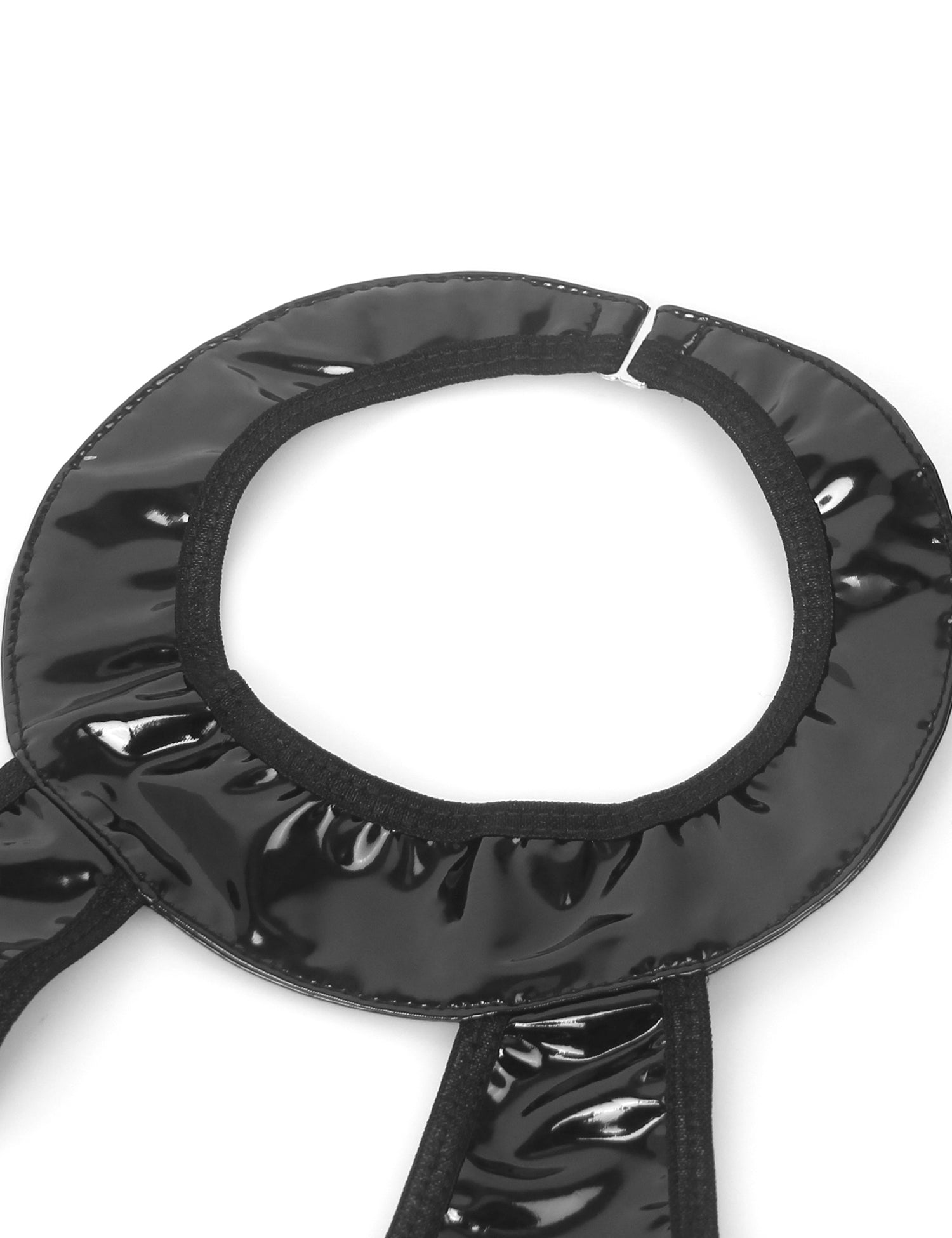 Black Wet-Look Halter Neck Patent Leather Lace Garter Lingerie