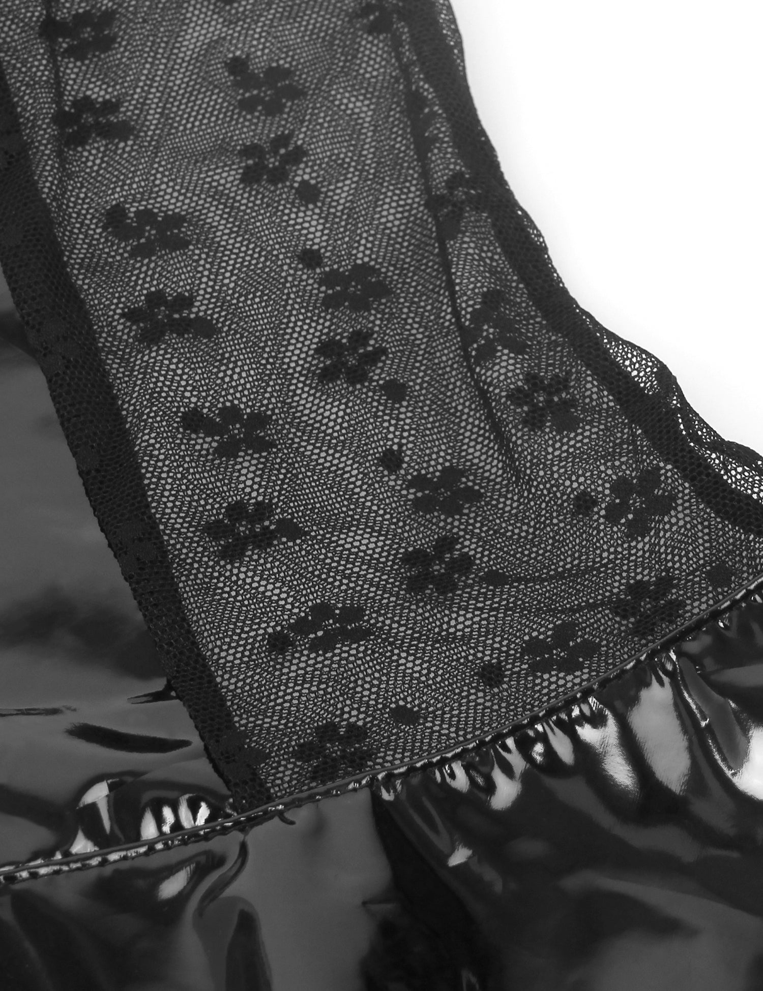 Black Wet-Look Halter Neck Patent Leather Lace Garter Lingerie