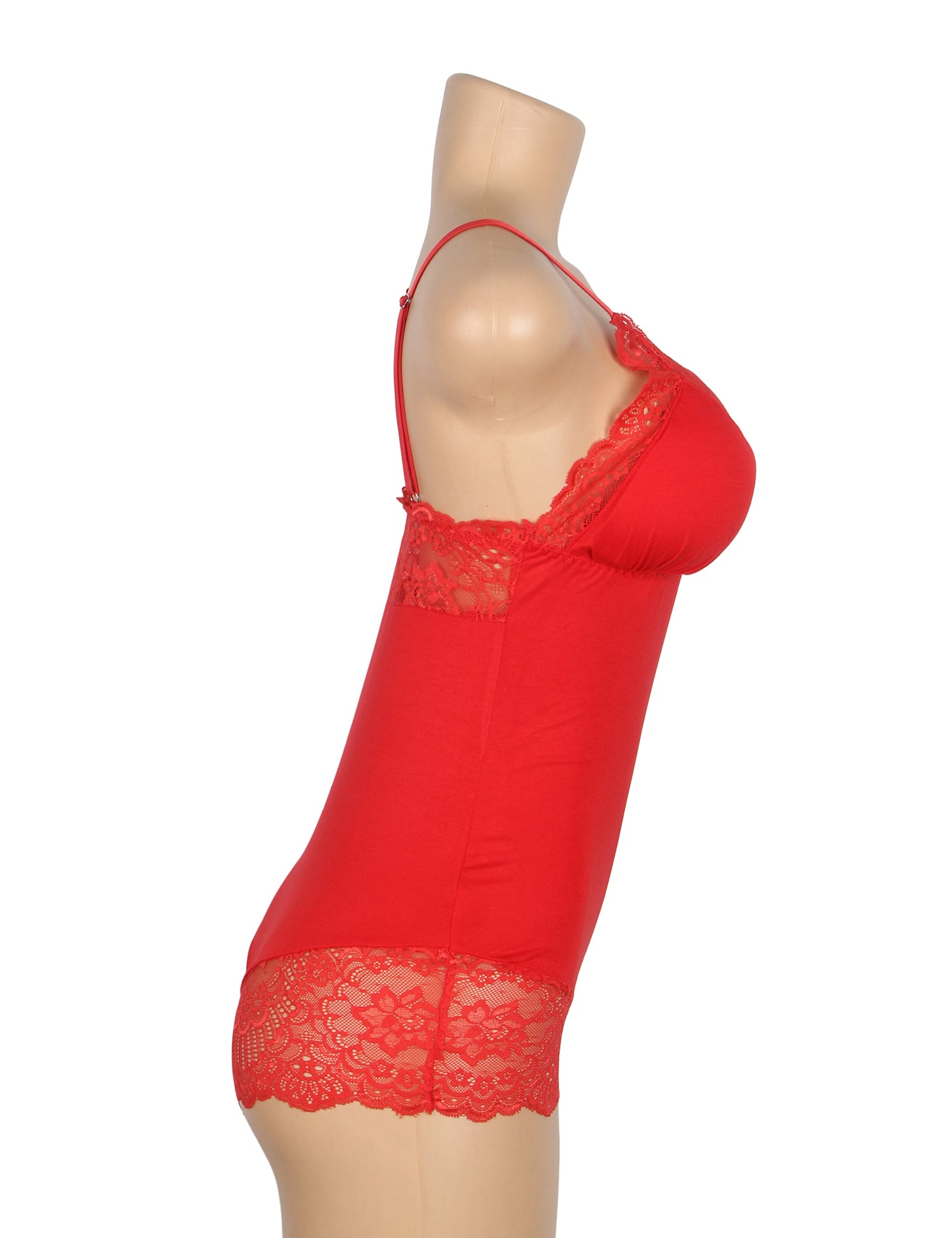 Red Sexy Modal Lace Crotchless Bodysuit