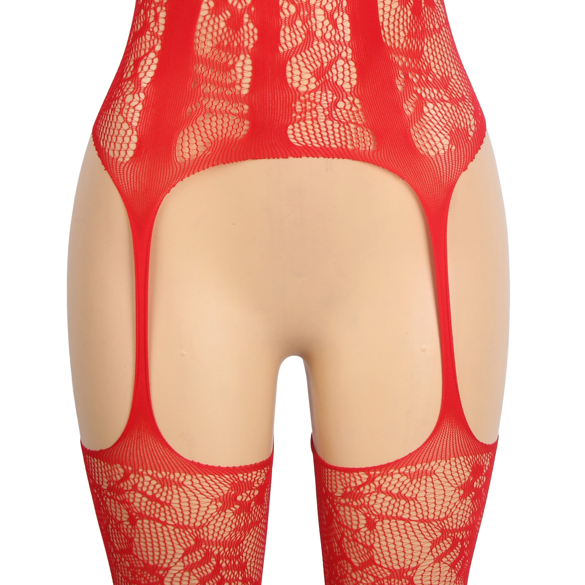 Red Sexy Jacquard Halter Neck Bodystocking